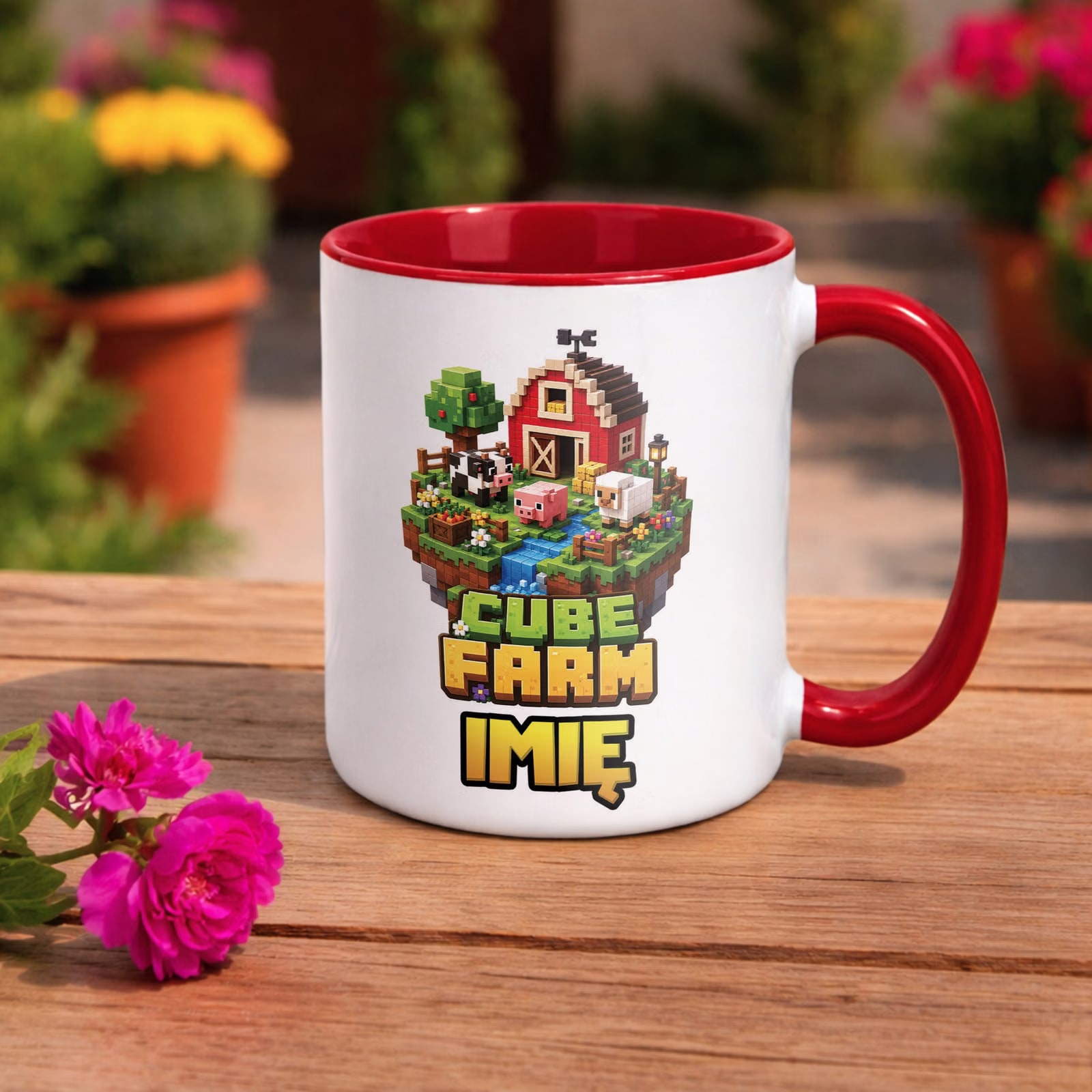 Zestaw personalizowany Kubek Czerwony Podkładka pod mysz gra Cube Farm