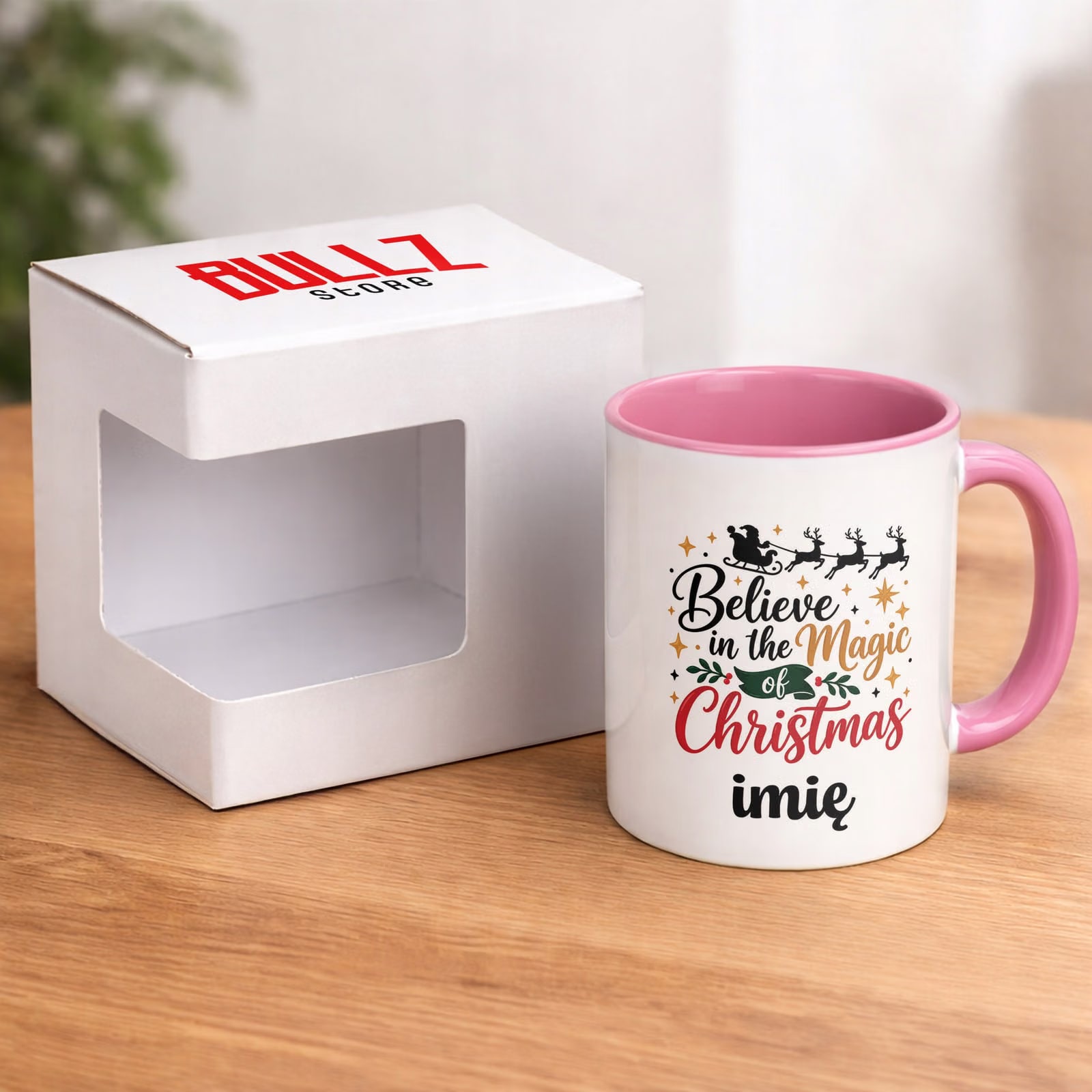 Kubek Różowy Personalizowany z Nadrukiem Boże Narodzenie Święta Prezent
