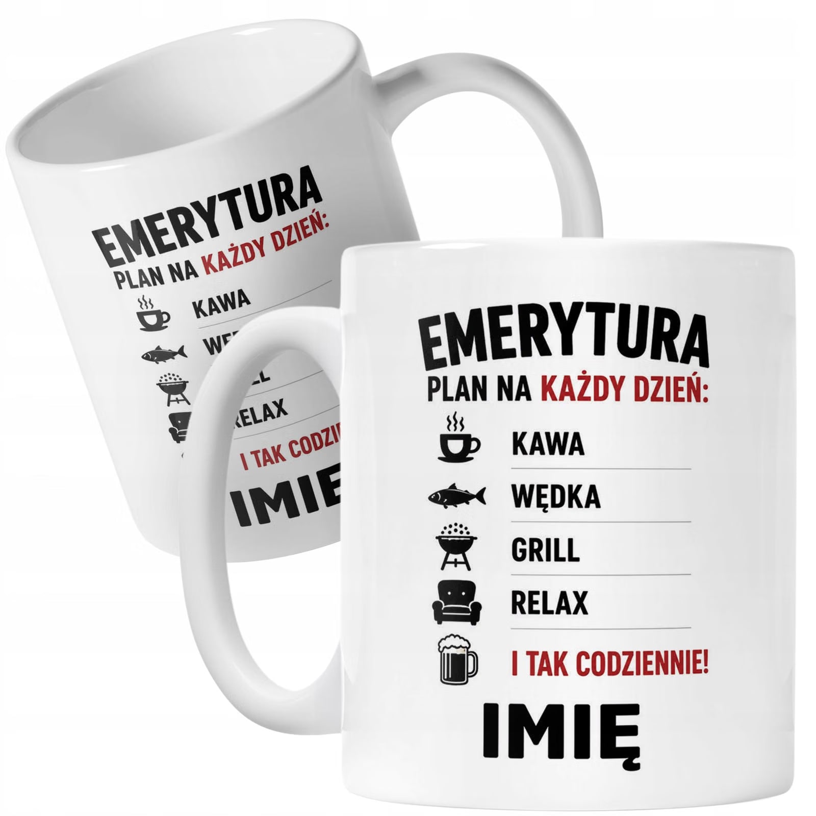 Biały Kubek Personalizowany z Nadrukiem Emerytura Dla Emeryta Prezent