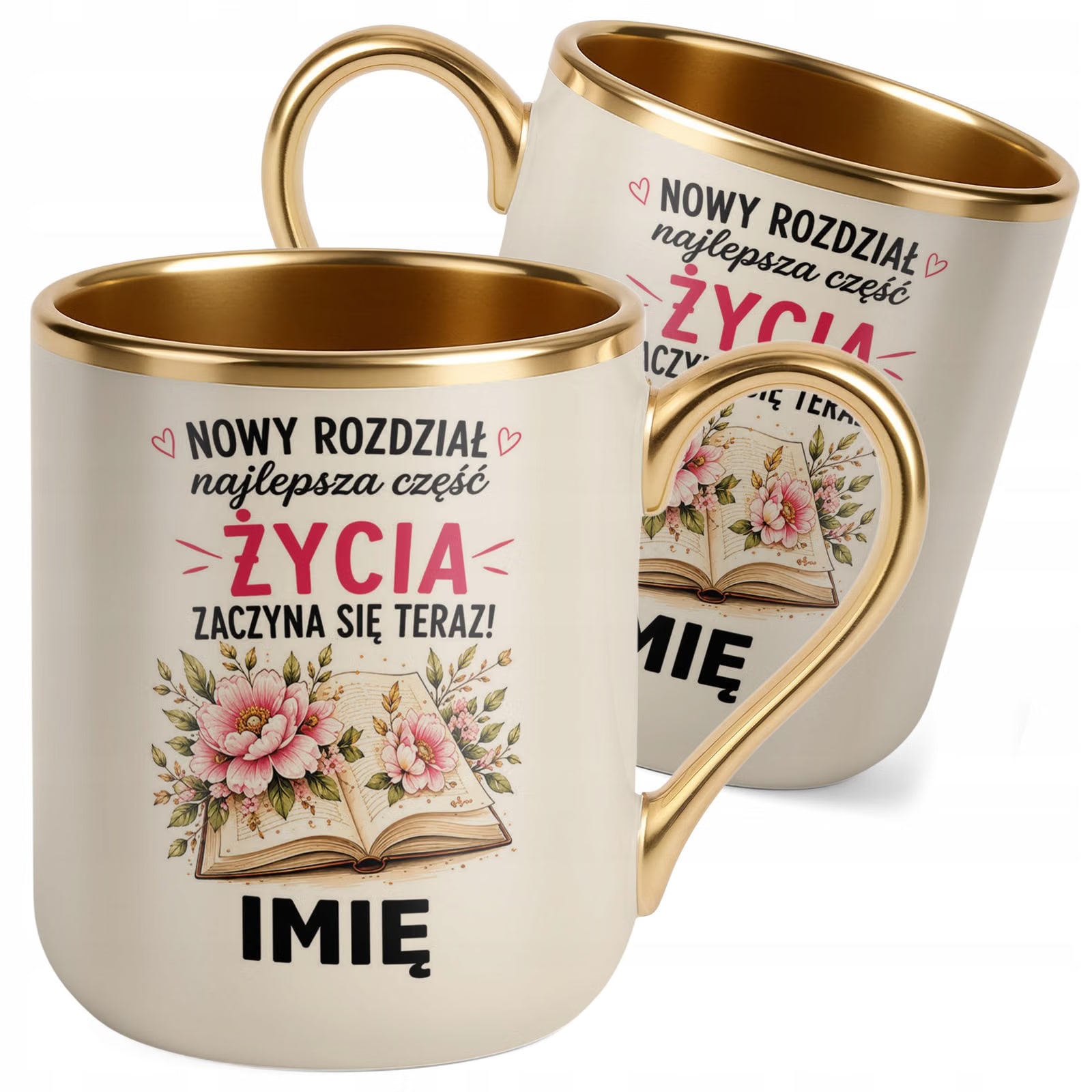 Kubek Personalizowany z nadrukiem Premium Złoty Ecru Emerytura Prezent