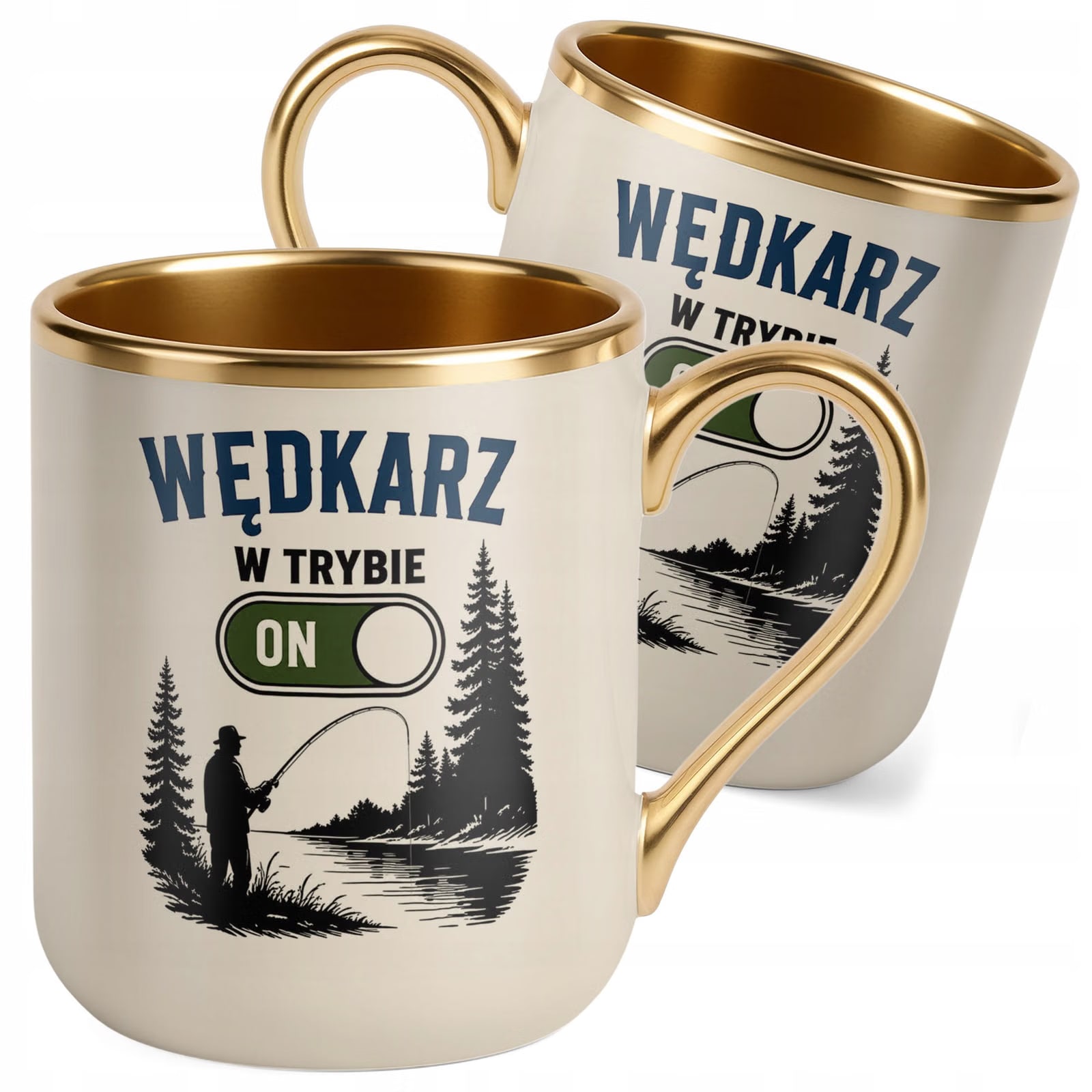 Kubek z nadrukiem Premium Złoty Ecru Dla Wędkarza Rybaka Prezent