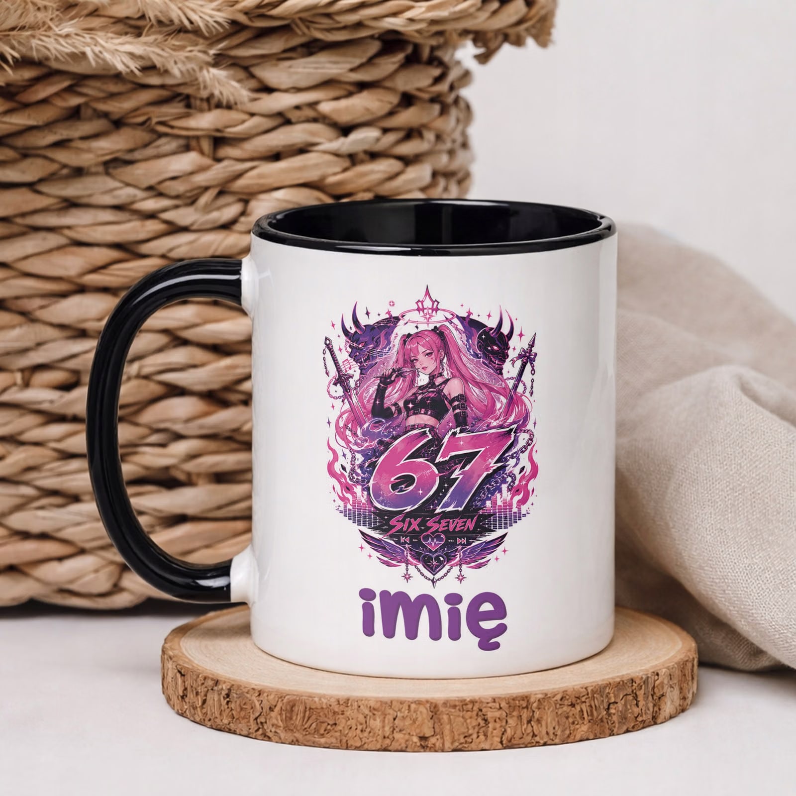 Kubek Czarny z nadrukiem personalizowany 67 Kpop Łowczynie Dla Dzieci