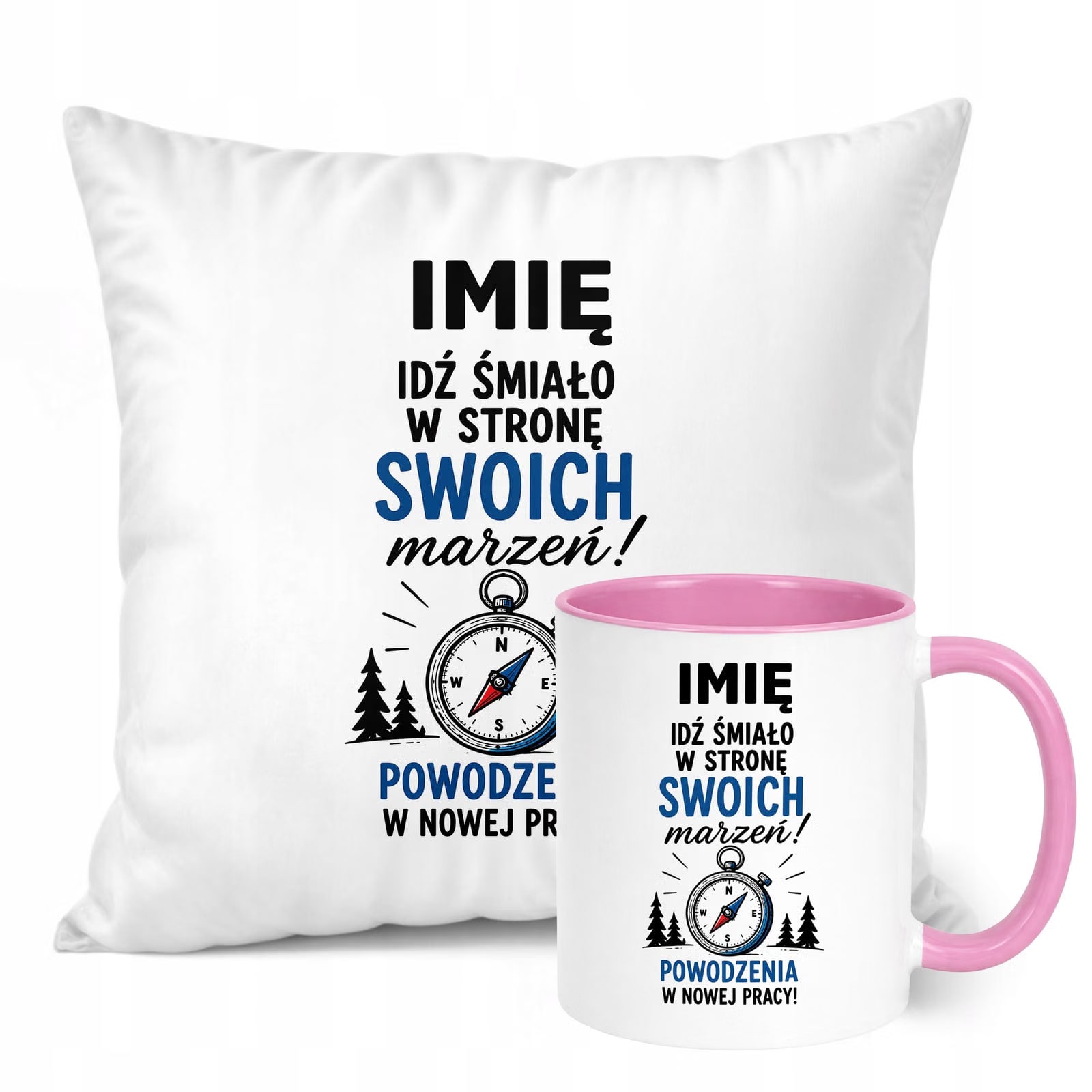 Zestaw Personalizowany Kubek Różowy Poduszka Odejście z Pracy Prezent