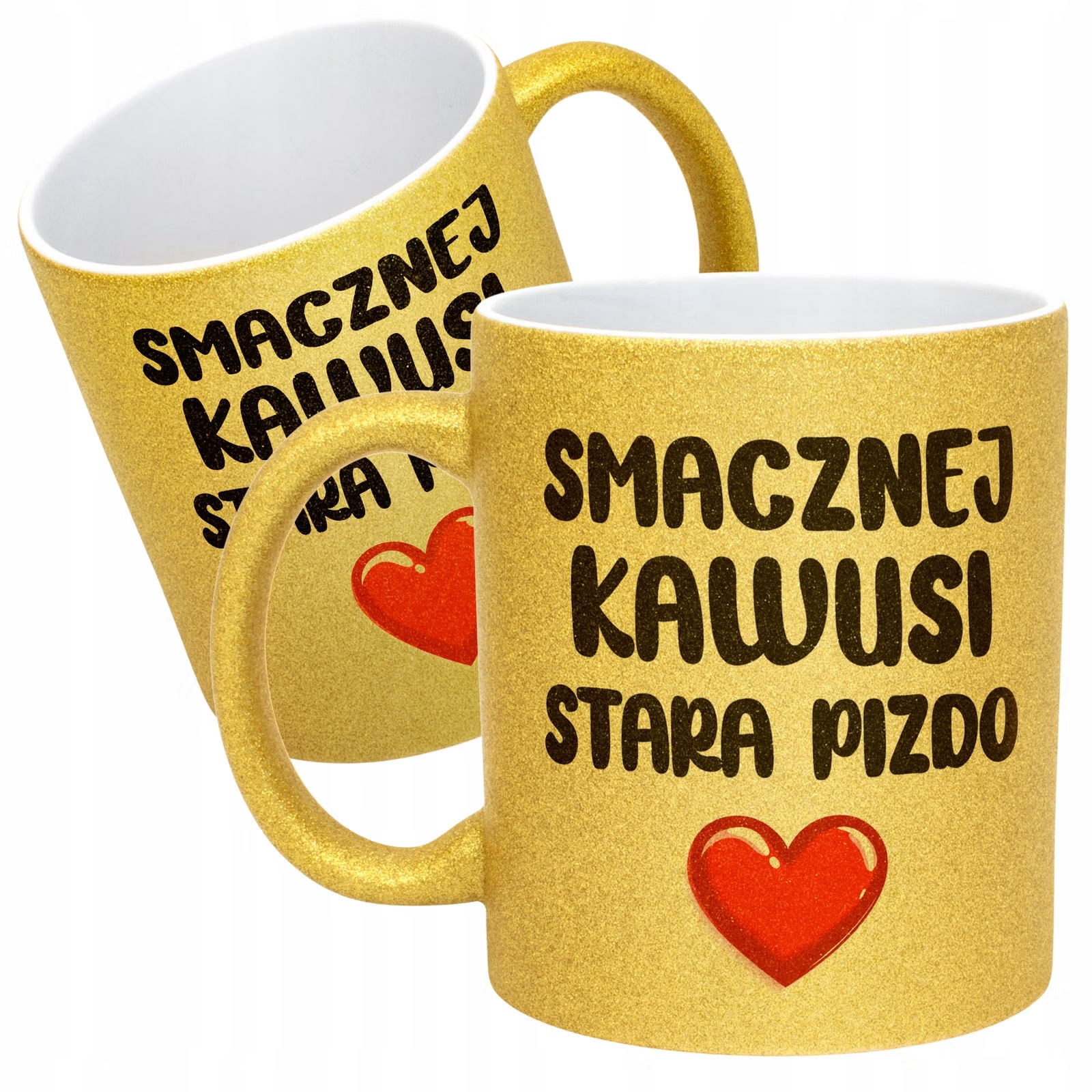 Złoty Kubek Brokatowy Smacznej Kawusi Stara Piz*o Zabawny Prezent