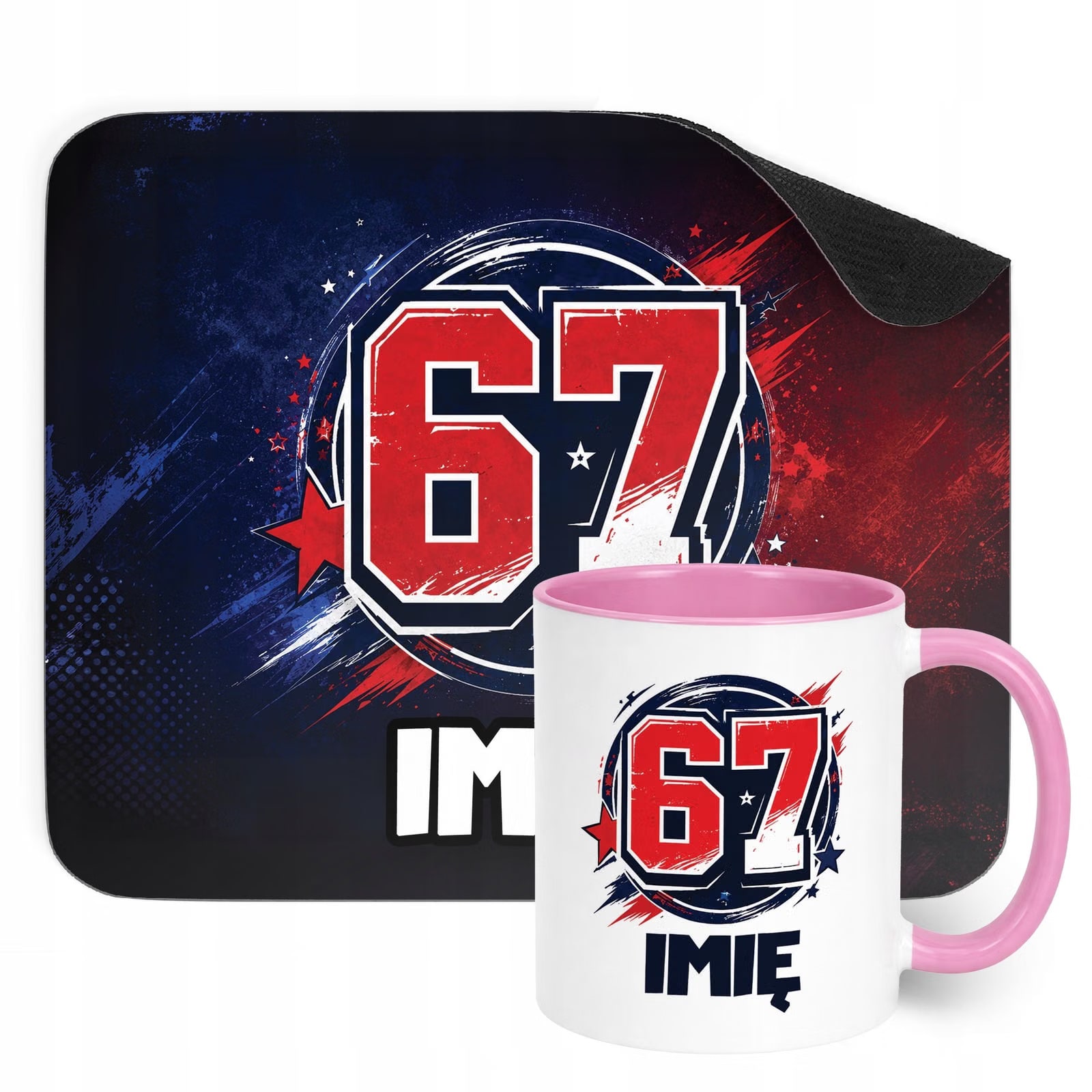 Zestaw personalizowany Kubek Różowy Podkładka pod mysz 67 Six Seven