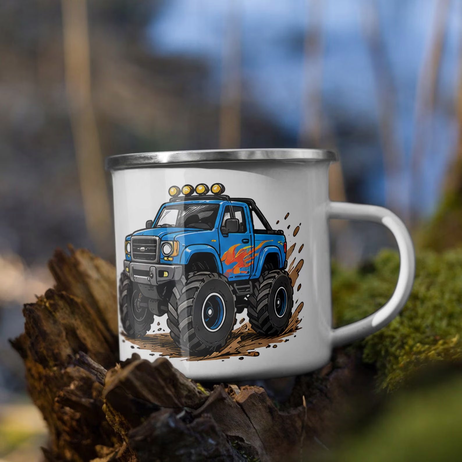 Zestaw Kubek Emaliowany Poduszka Z Nadrukiem Monster Truck Prezent
