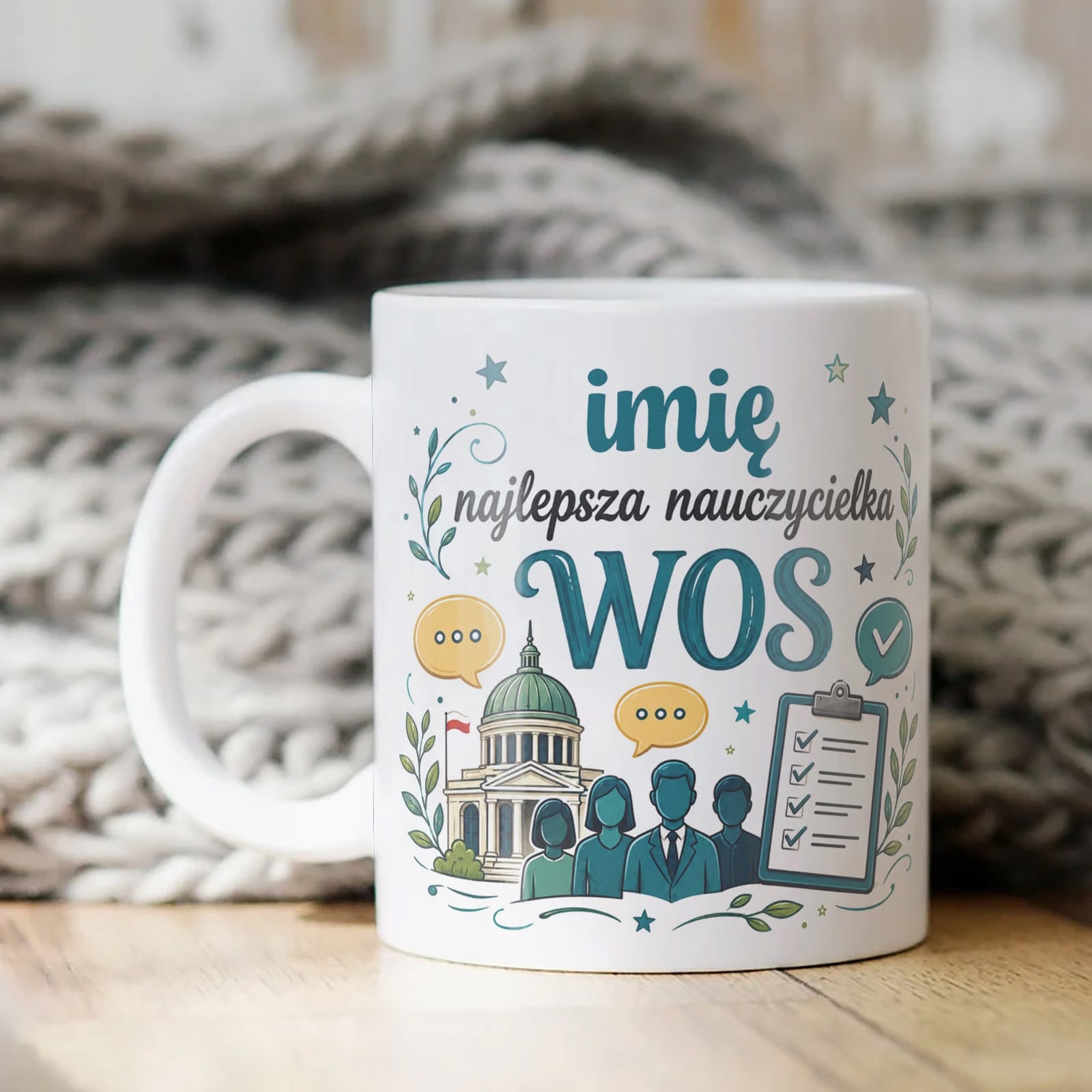 Kubek z Imieniem Dzień Nauczyciela Zakończenie Roku WOS Prezent