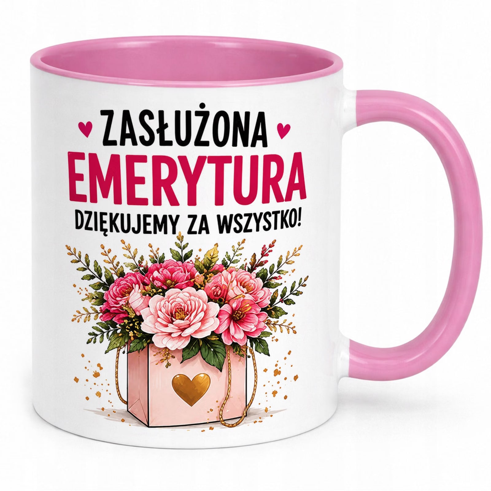 Kubek Różowy z nadrukiem Emerytura Dla Emerytki Upominek Prezent