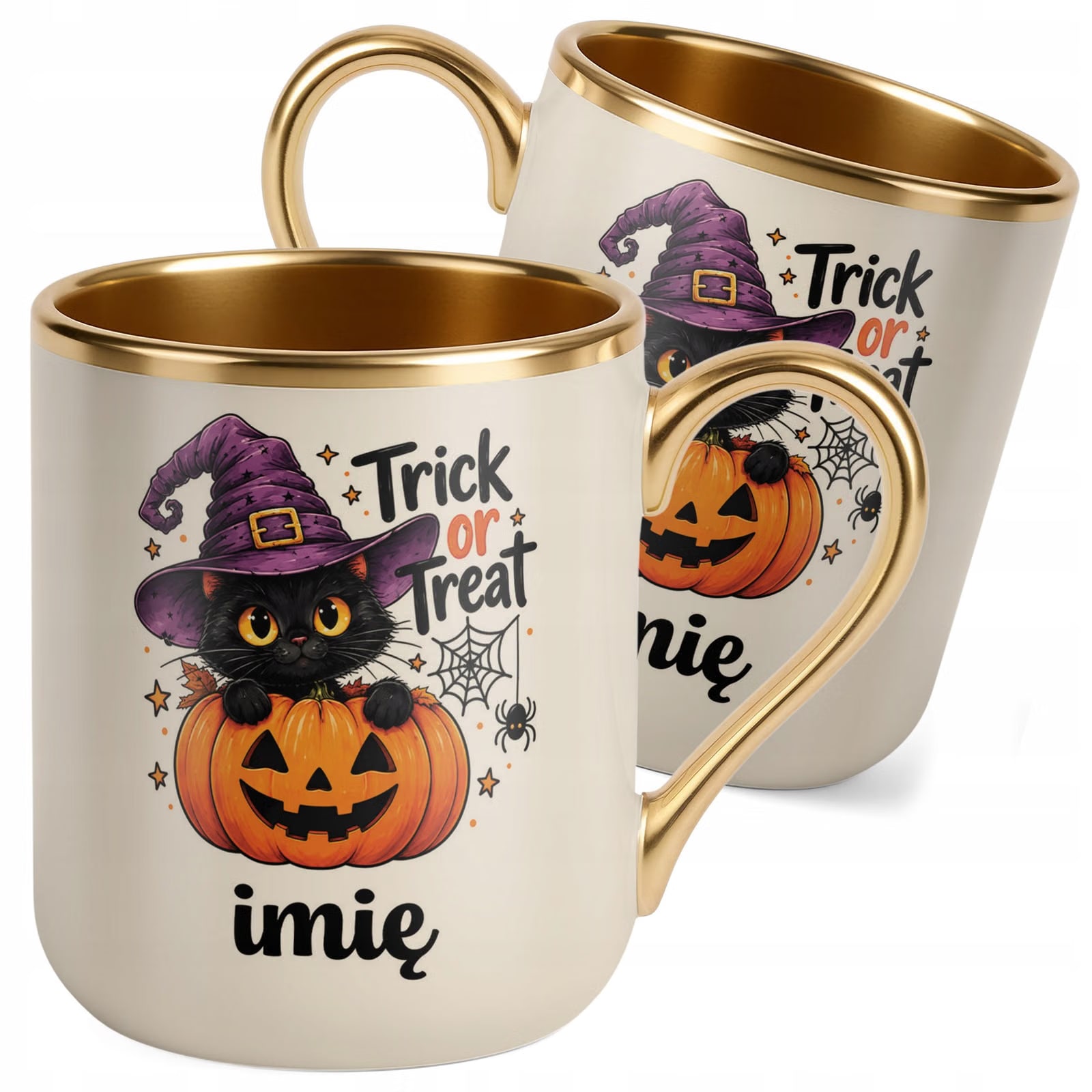Kubek Personalizowany Premium Złoty Ecru z Nadrukiem Halloween