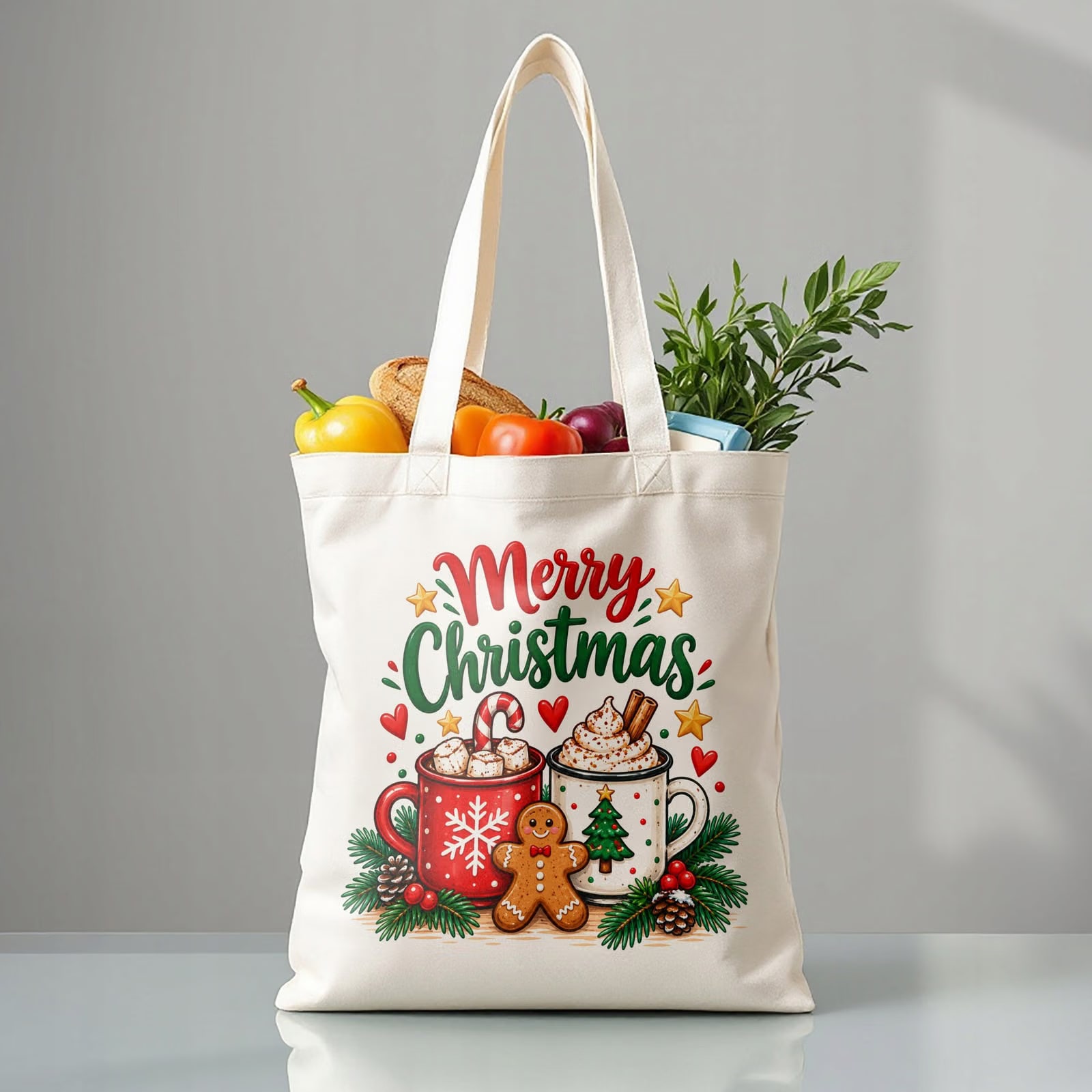 Torba shopper bawełniana premium świąteczna na zakupy z nadrukiem