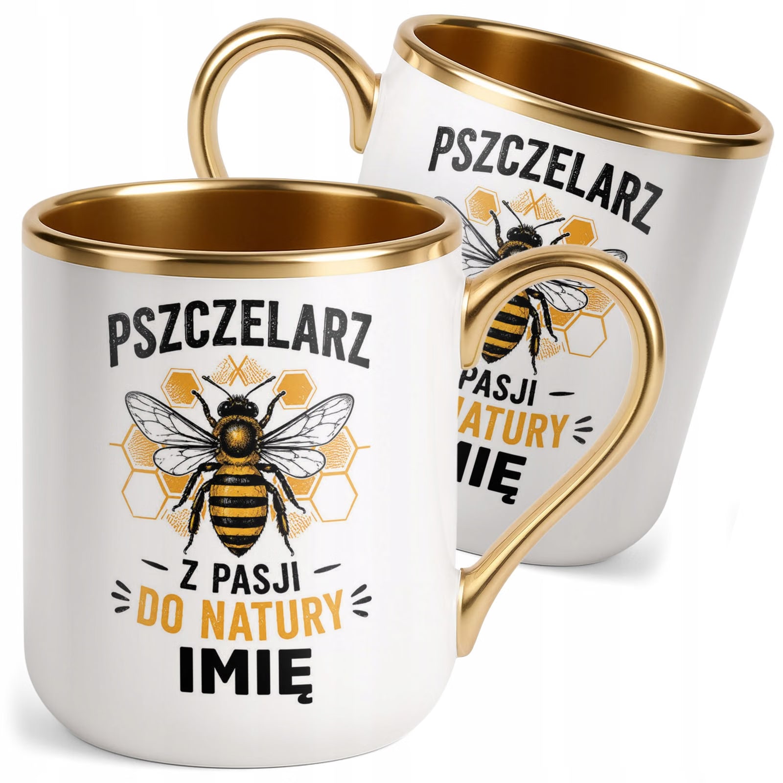 Kubek Personalizowany z nadrukiem Premium Złoty Dla Pszczelarza Prezent