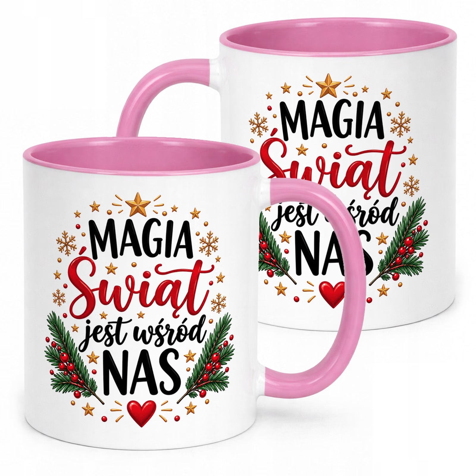 Kubek Różowy z Nadrukiem Boże Narodzenie Mikołajki Magia Świąt Prezent