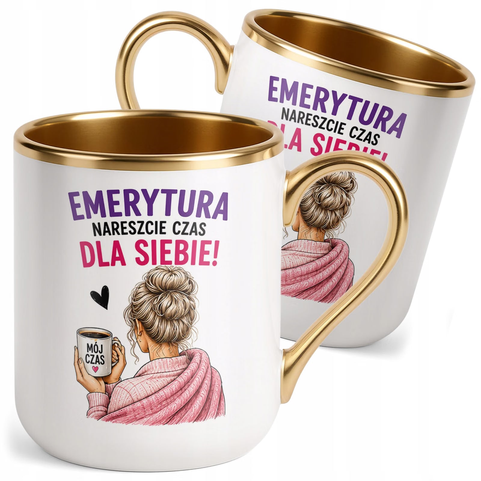 Kubek z nadrukiem Premium Złoty Emerytura Dla Emerytki Upominek Prezent