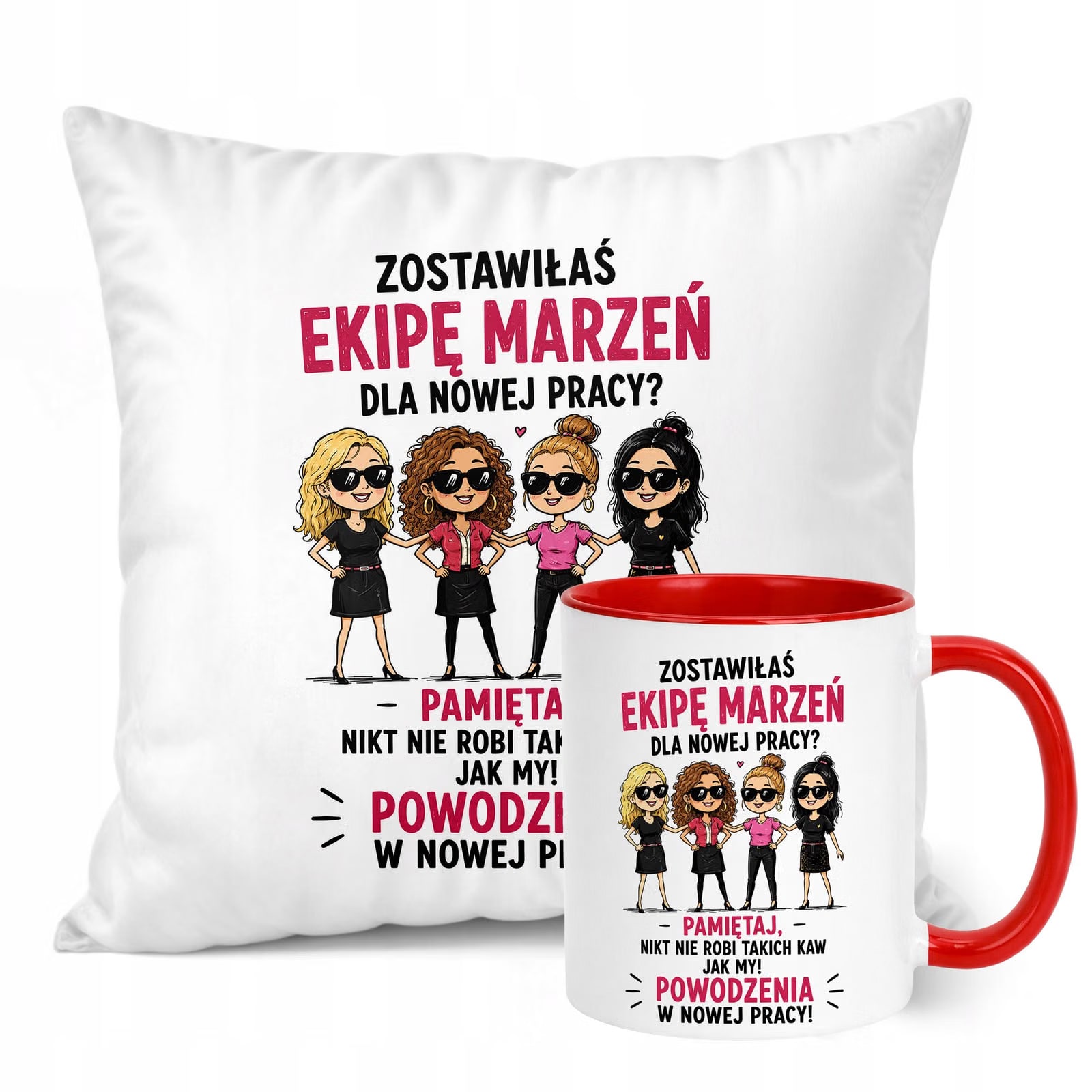 Zestaw Kubek Czerwony Poduszka Z Nadrukiem Odejście z Pracy Prezent
