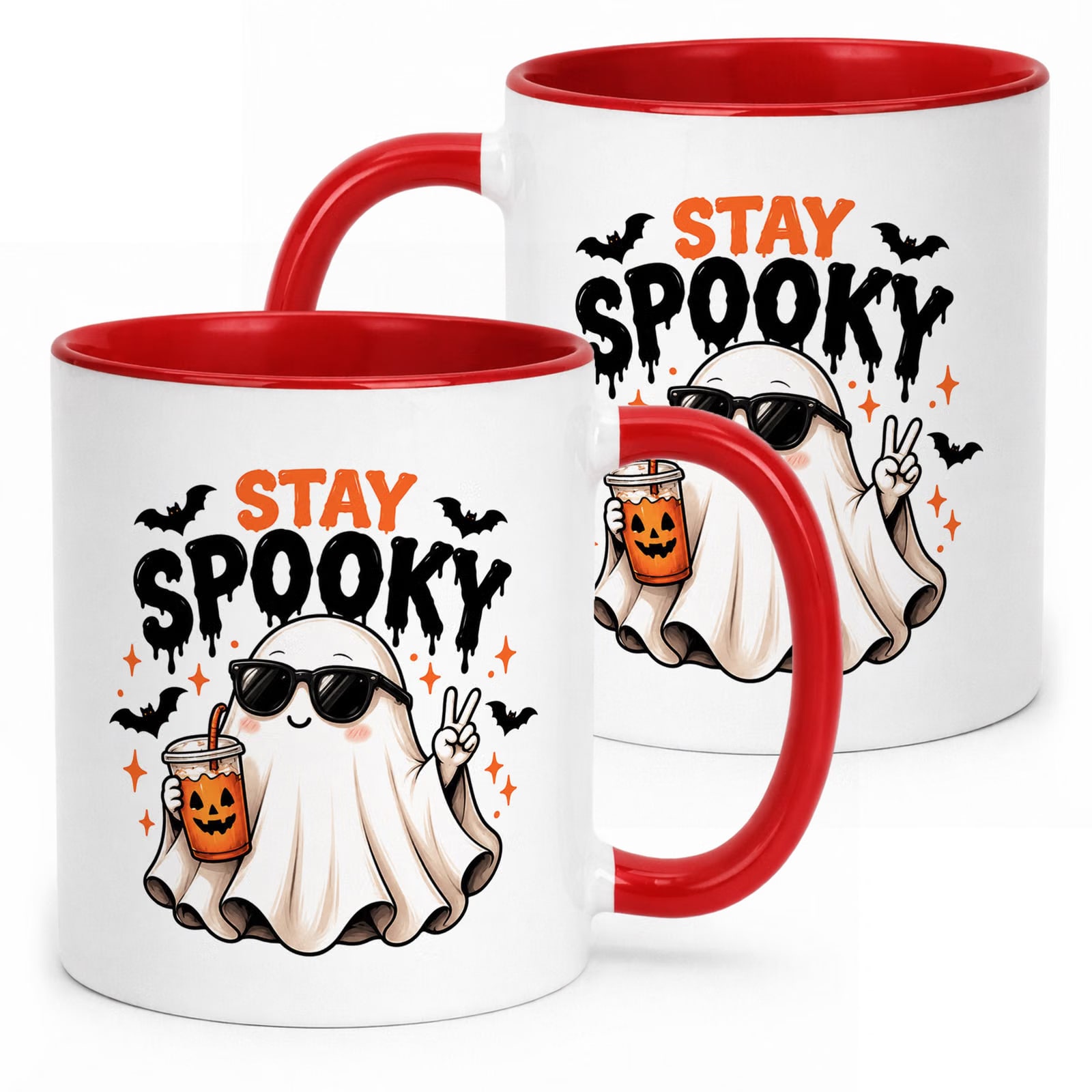 Kubek Czerwony z Nadrukiem Halloween Jesień Stay Spooky Prezent Upominek