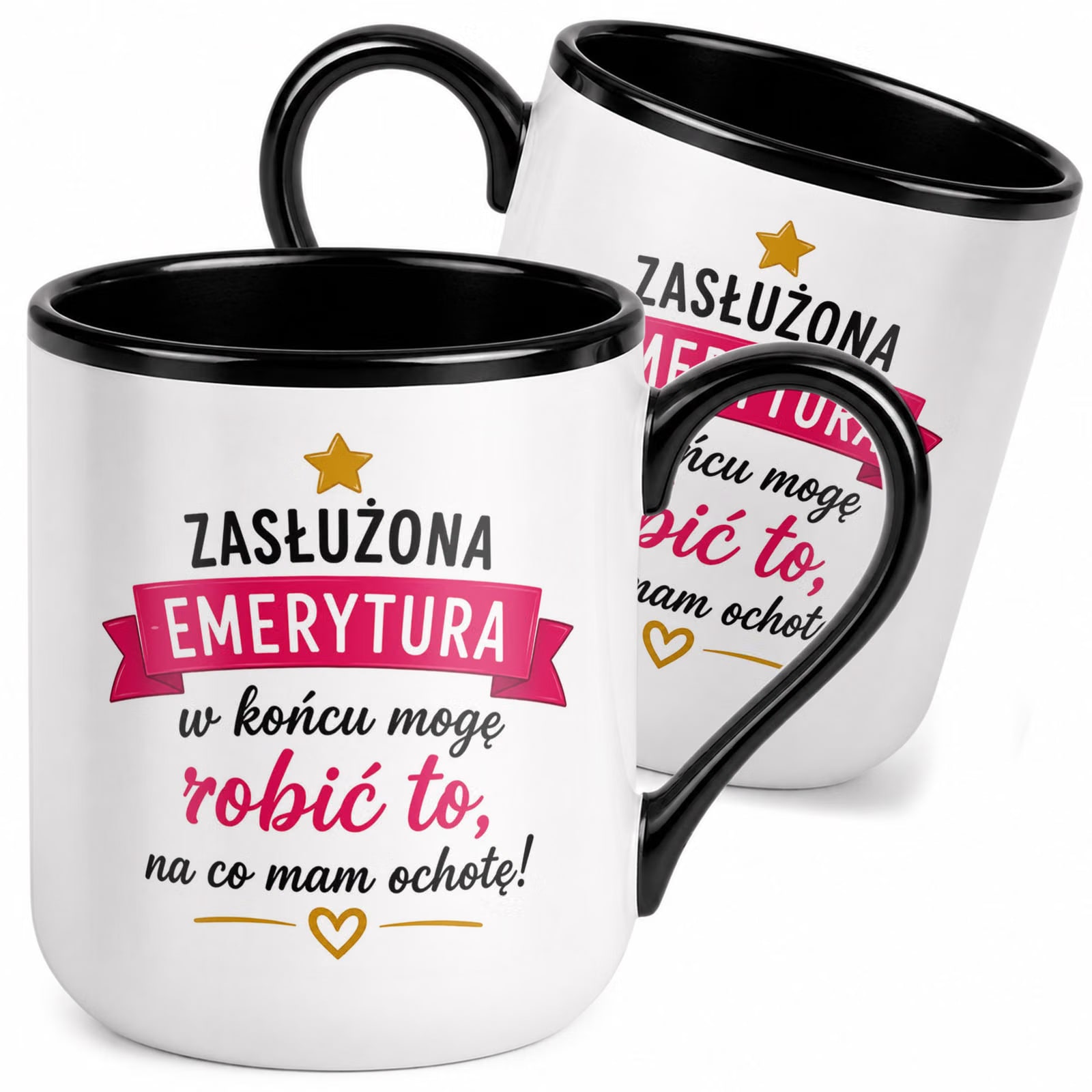 Kubek z nadrukiem Premium Czarny Emerytura Dla Emerytki Upominek Prezent