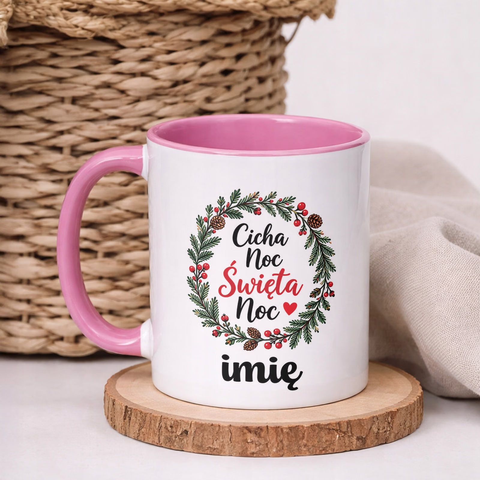 Kubek Różowy Personalizowany z Nadrukiem Boże Narodzenie Święta Prezent