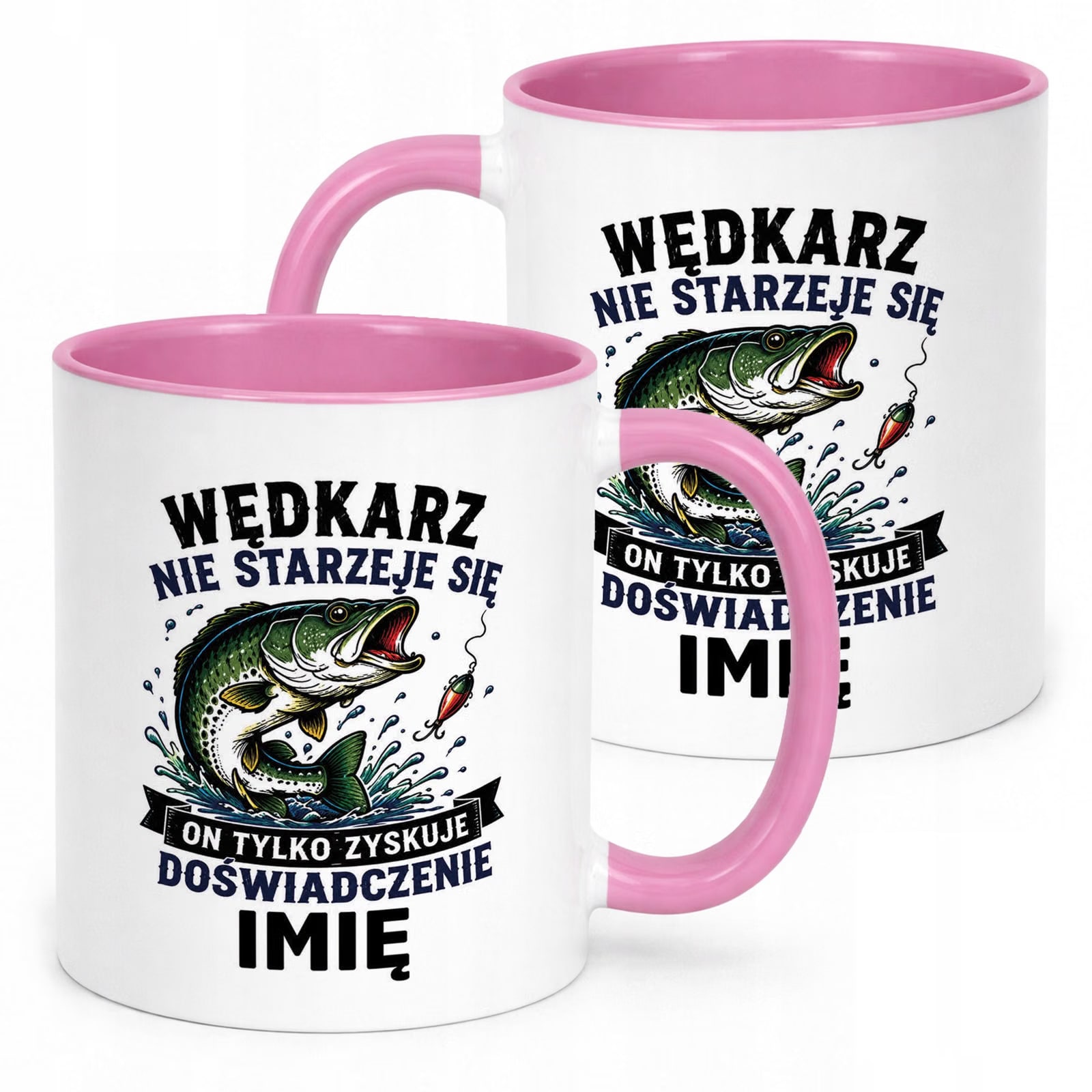 Różowy Kubek Personalizowany z nadrukiem Dla Wędkarza Upominek Prezent
