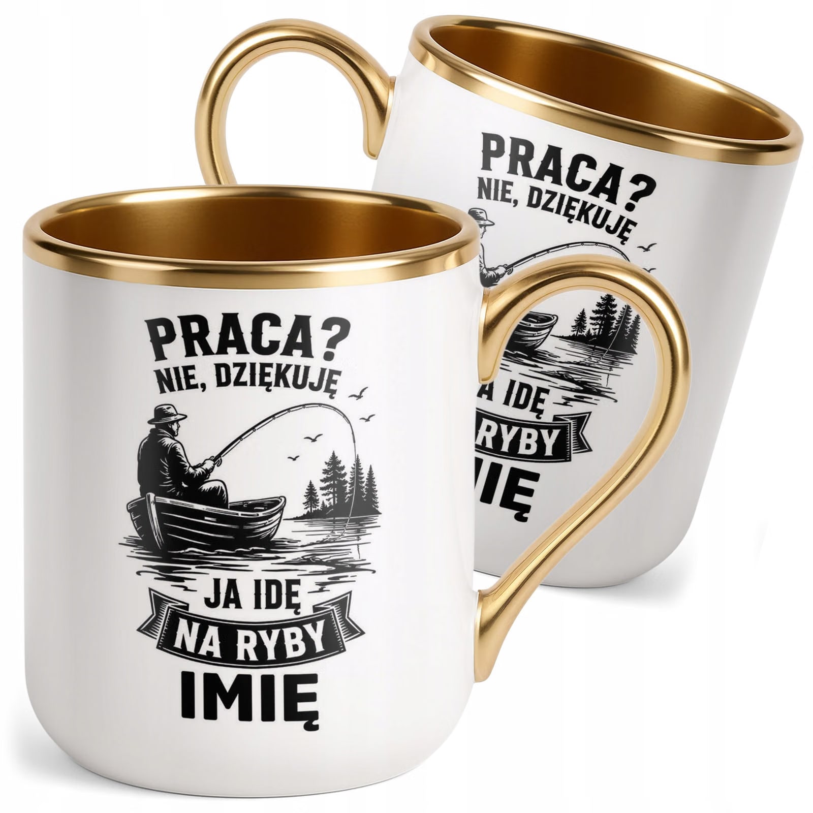 Kubek Personalizowany z nadrukiem Premium Złoty Dla Wędkarza Prezent