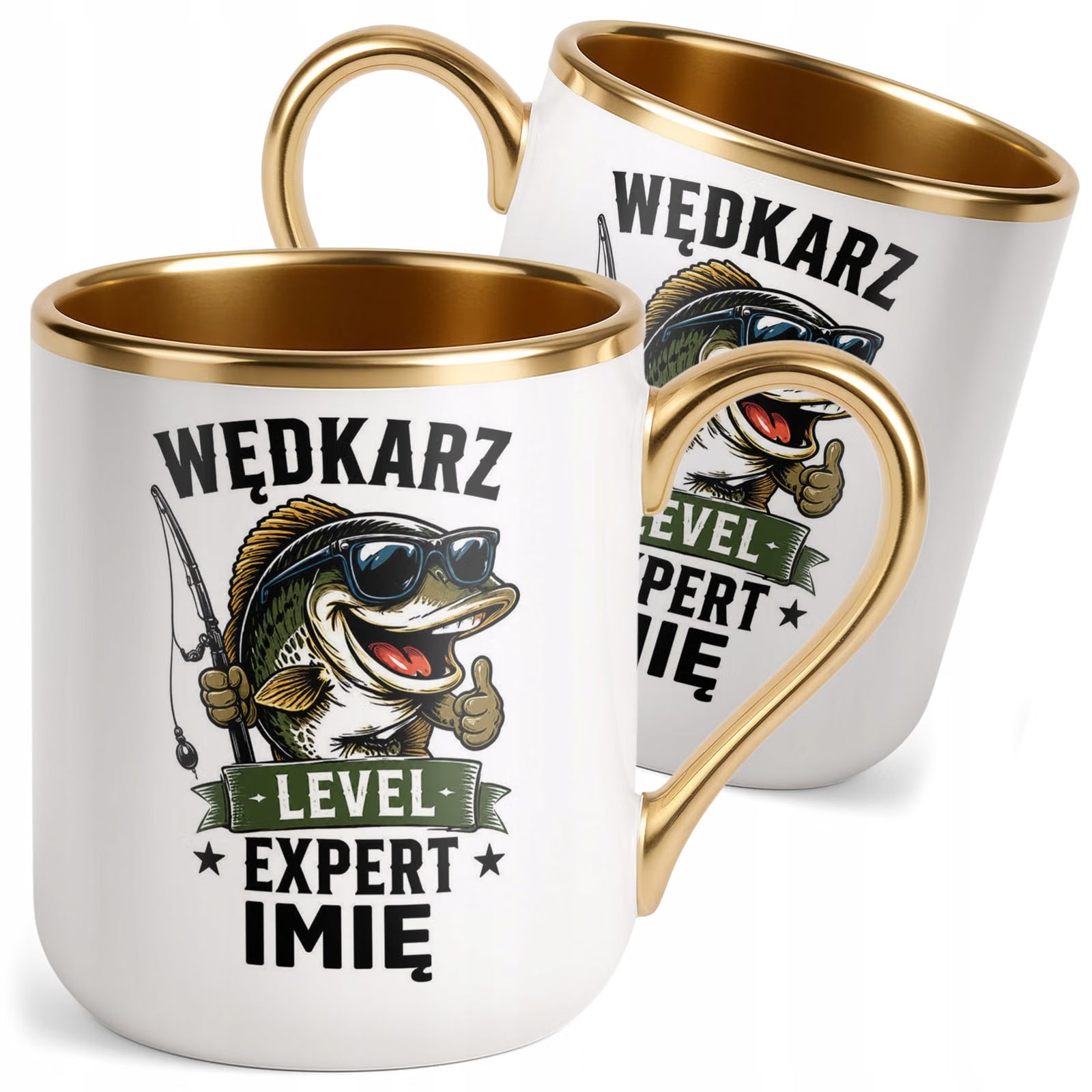 Kubek Personalizowany z nadrukiem Premium Złoty Dla Wędkarza Prezent