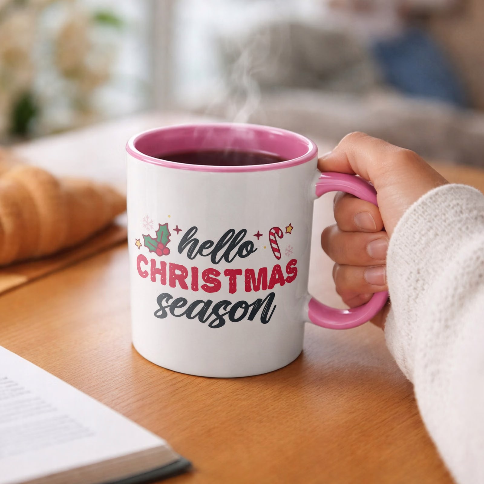 Kubek Różowy z Nadrukiem Boże Narodzenie Hello Christmas Season Prezent