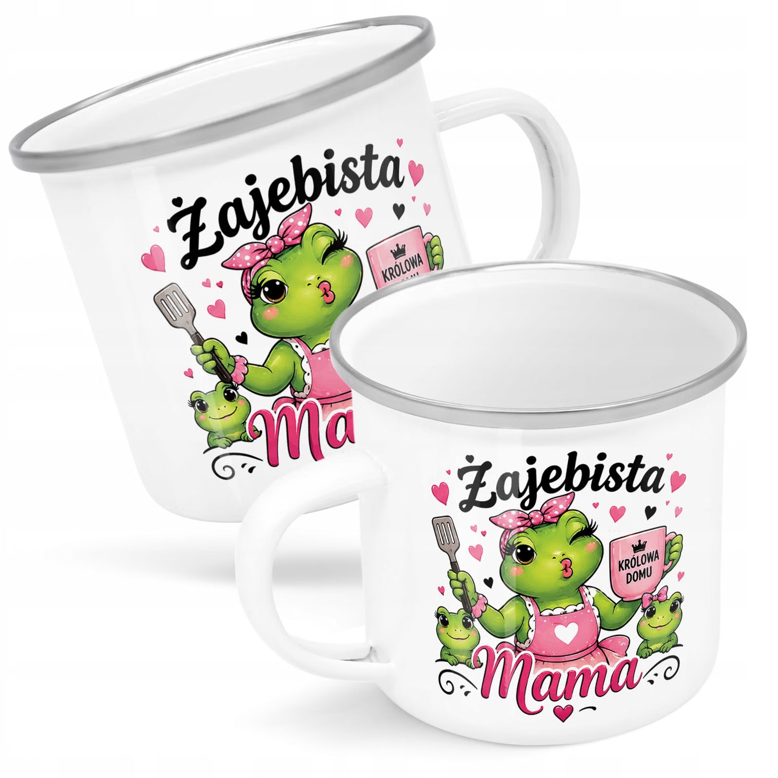 Kubek Emaliowany Dzień Matki dla mamy uroczy z z Nadrukiem Biały Metalowy