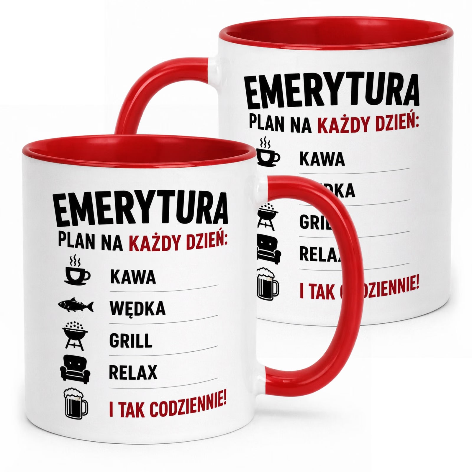 Kubek Czerwony z nadrukiem Emerytura Dla Emeryta Upominek Prezent