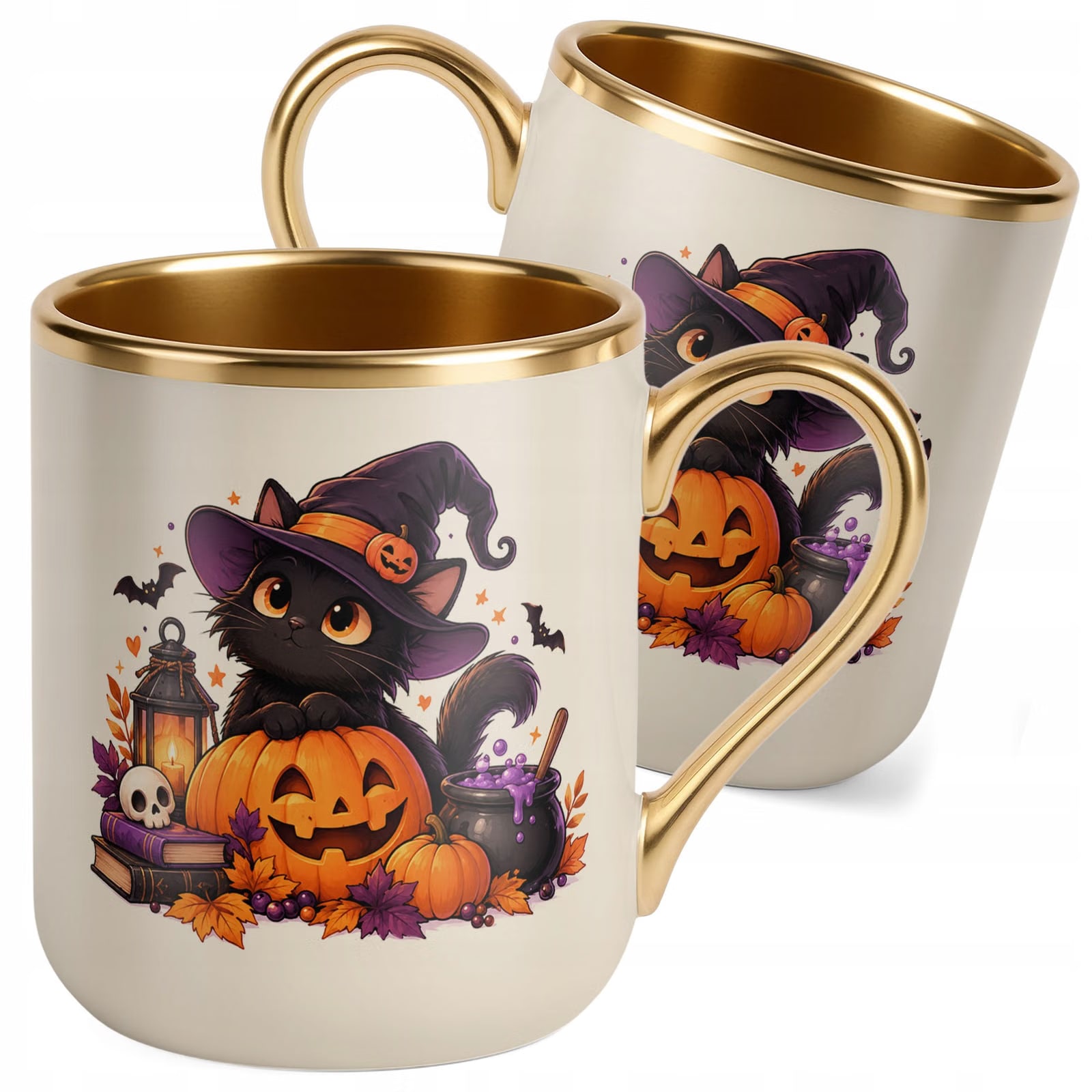 Kubek Premium Złoty Ecru z Nadrukiem Halloween Jesień Prezent