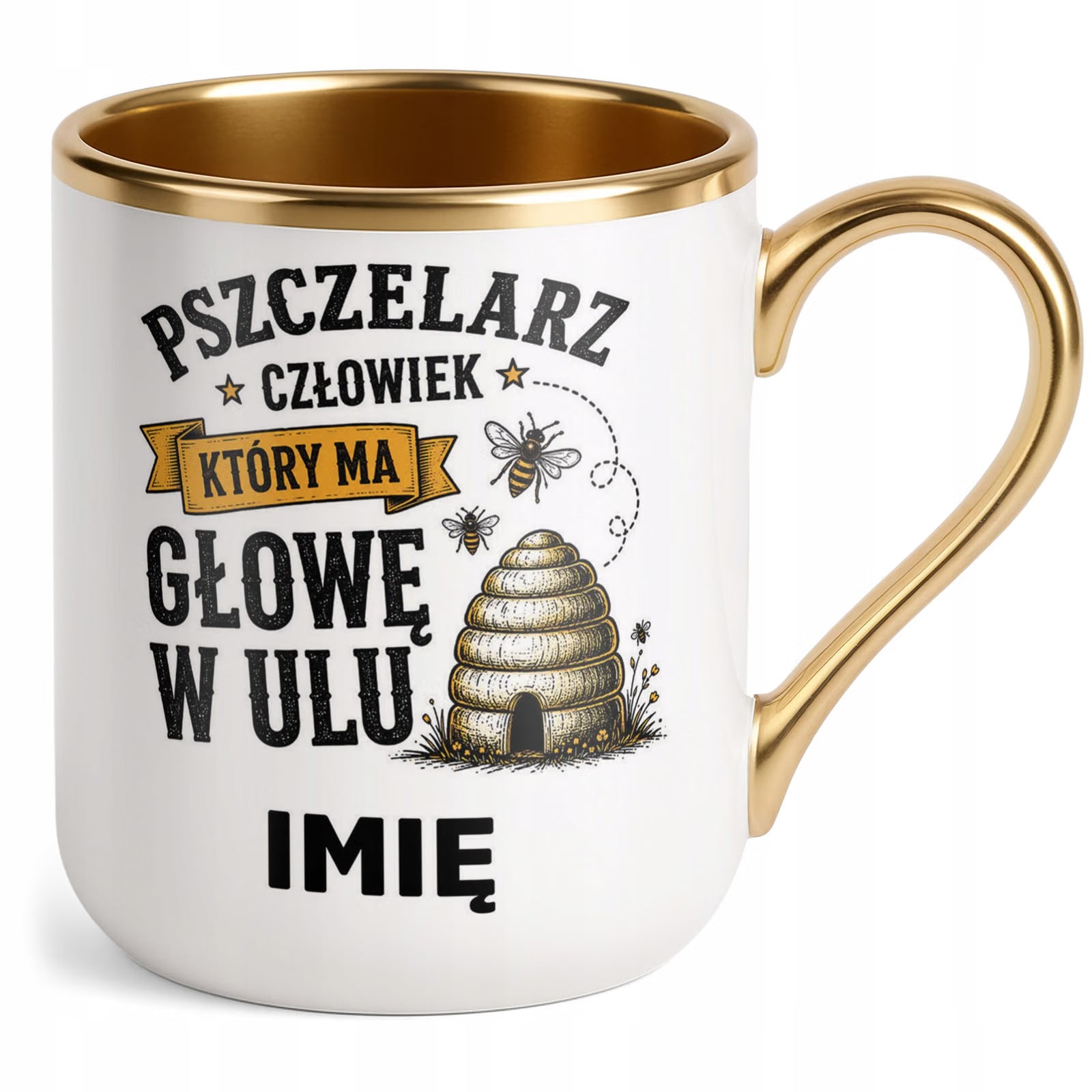 Kubek Personalizowany z nadrukiem Premium Złoty Dla Pszczelarza Prezent