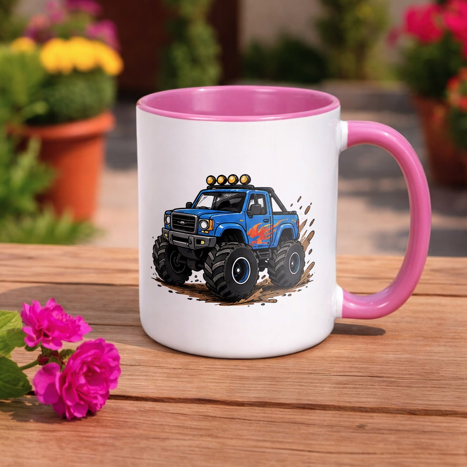 Zestaw Kubek Różowy Poduszka Z Nadrukiem Monster Truck Prezent