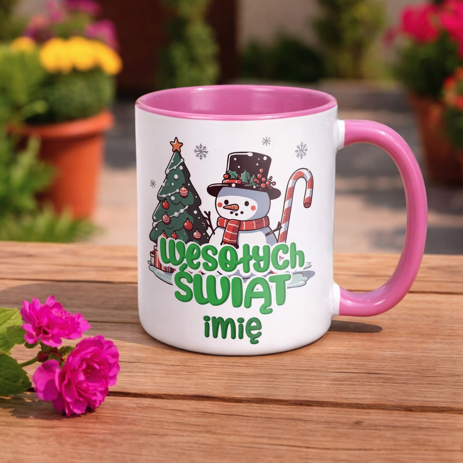 Kubek Różowy Personalizowany z Nadrukiem Boże Narodzenie Święta Prezent