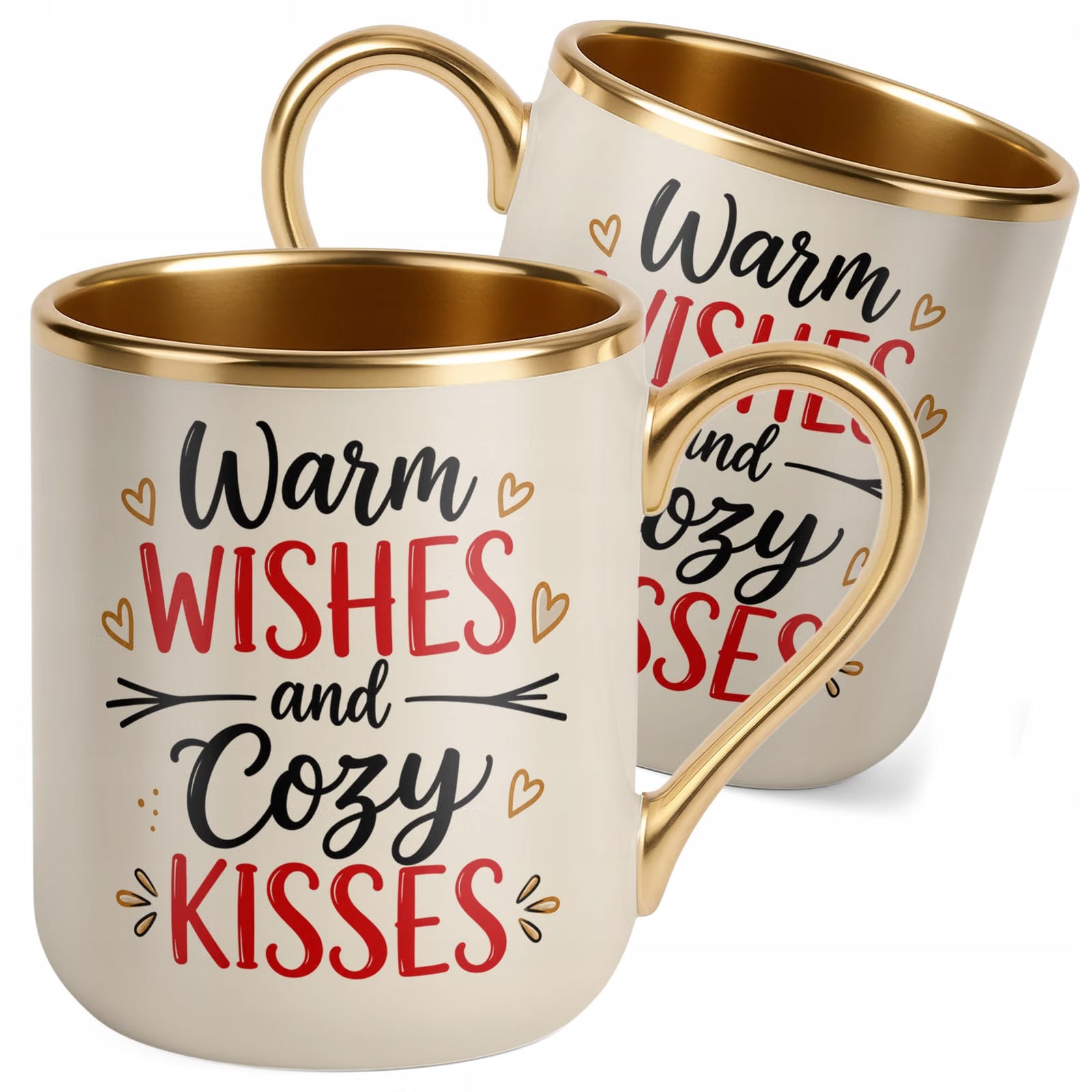 Kubek Premium Złoty Ecru Boże Narodzenie Święta Warm Wishes Prezent