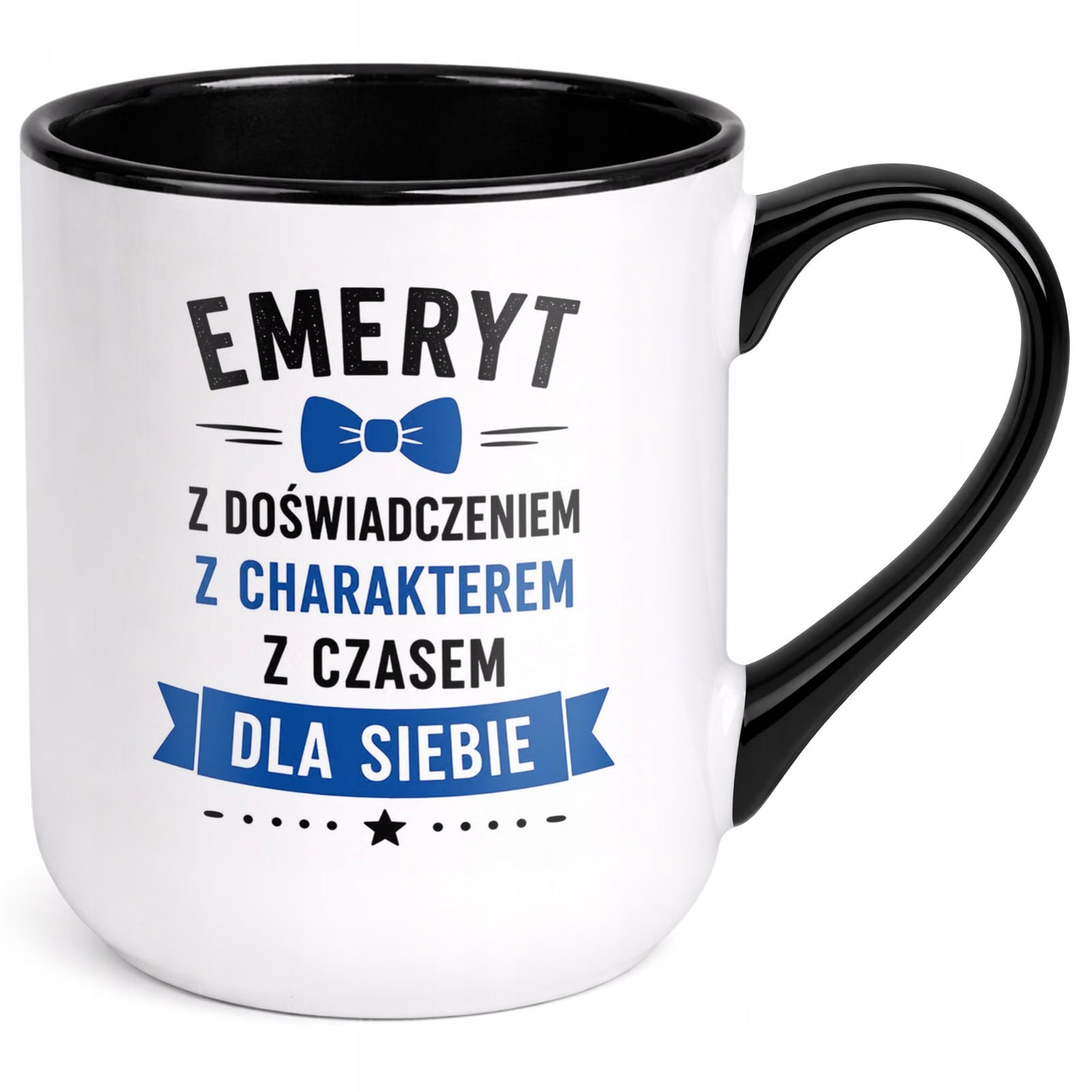 Kubek z nadrukiem Premium Czarny Emerytura Dla Emeryta Upominek Prezent