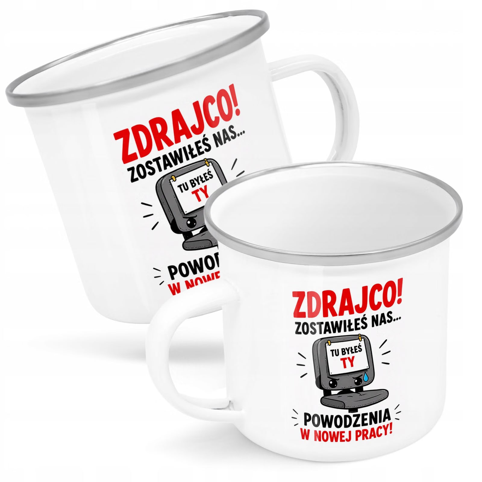 Kubek Emaliowany Odejście z Pracy z Nadrukiem Biały Metalowy Prezent