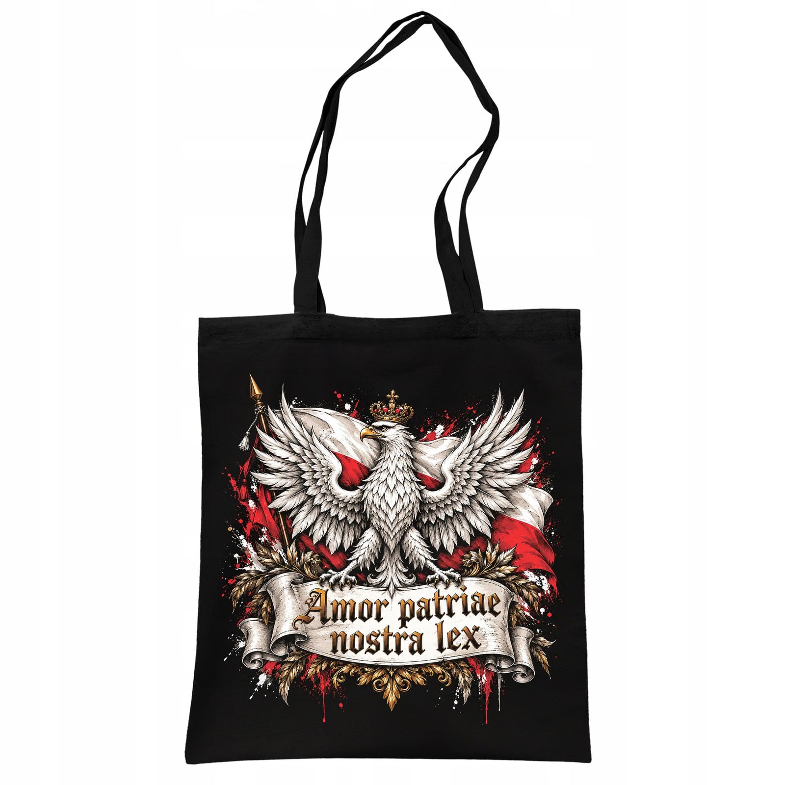 Torba shopper czarna patriotyczna święto niepodległości z nadrukiem