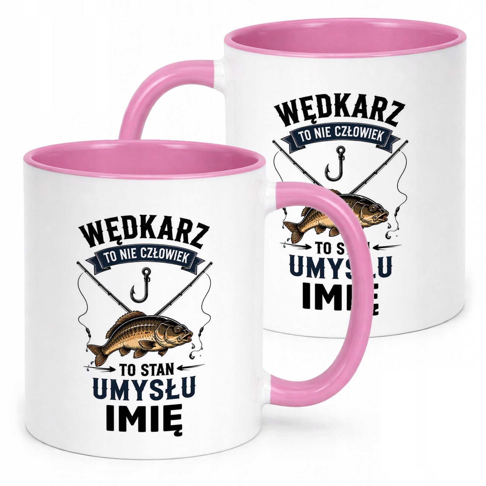 Różowy Kubek Personalizowany z nadrukiem Dla Wędkarza Upominek Prezent