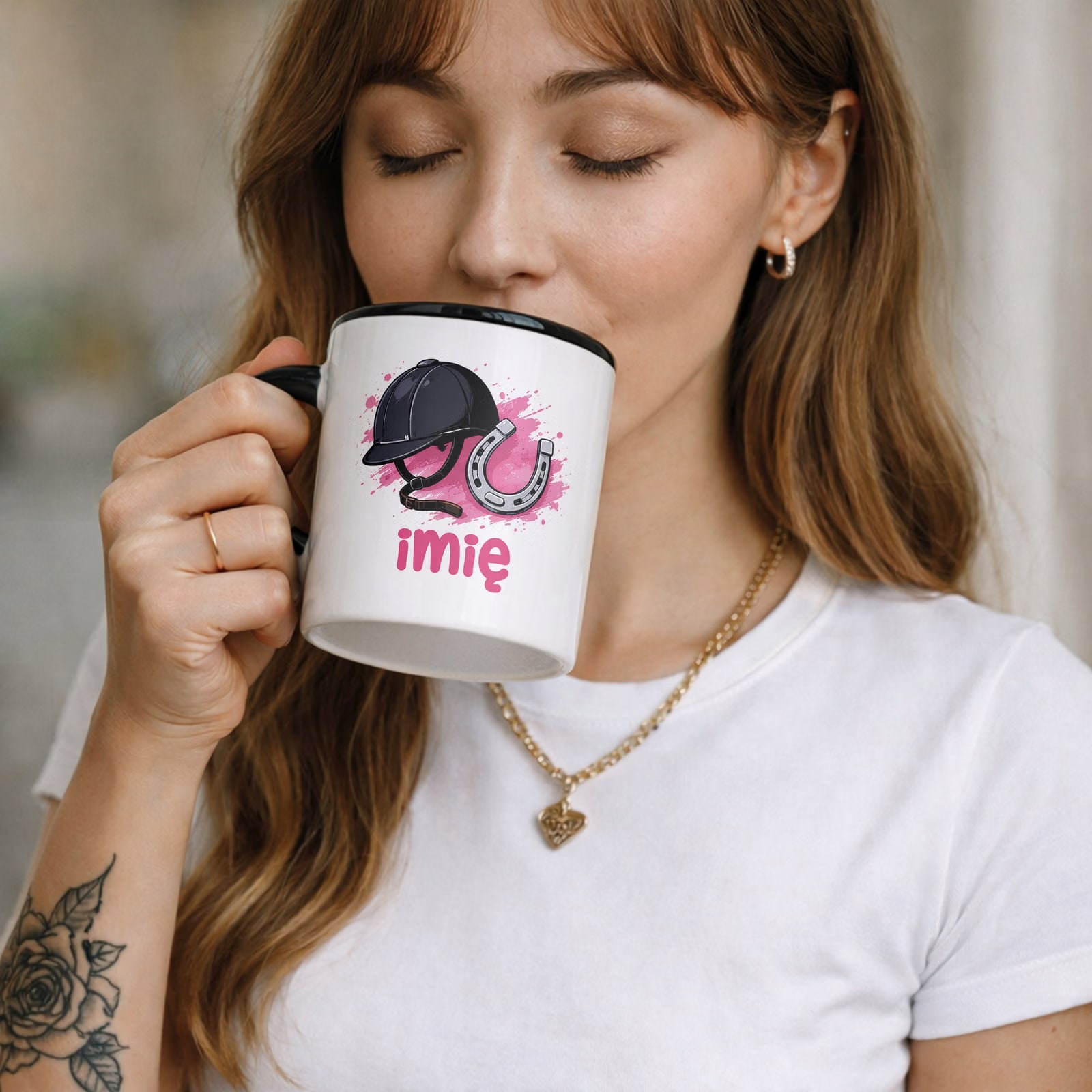 Zestaw Personalizowany Kubek Czarny Poduszka Koń Prezent