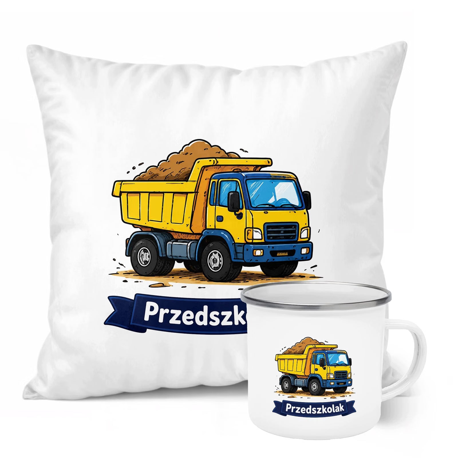 Zestaw Kubek Emaliowany Poduszka Z Nadrukiem Przedszkolak Szkoła Prezent