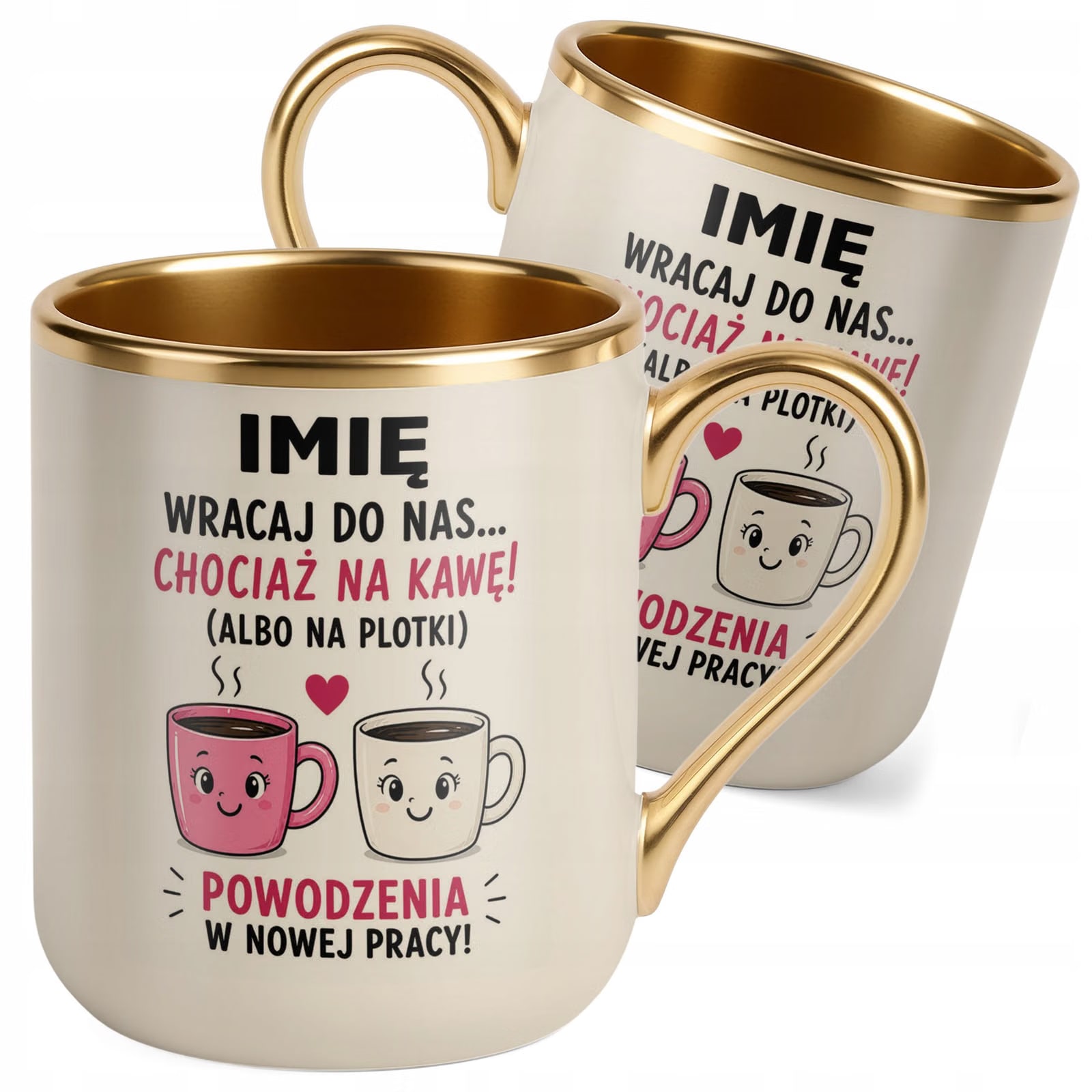 Kubek Personalizowany z nadrukiem Premium Złoty Ecru Odejście z Pracy