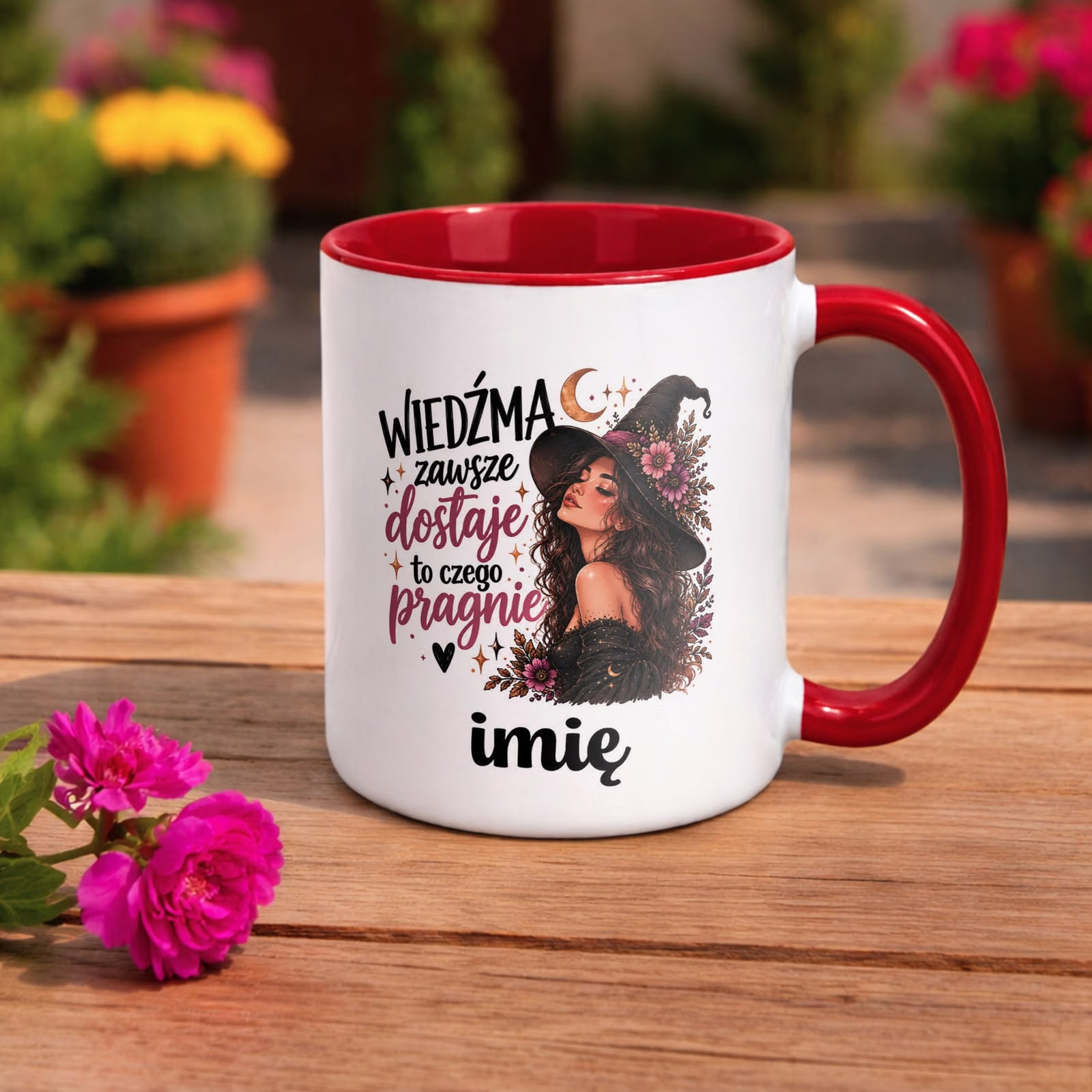 Kubek Czerwony Personalizowany z Nadrukiem Dla Kobiet Czarownica Wiedźma