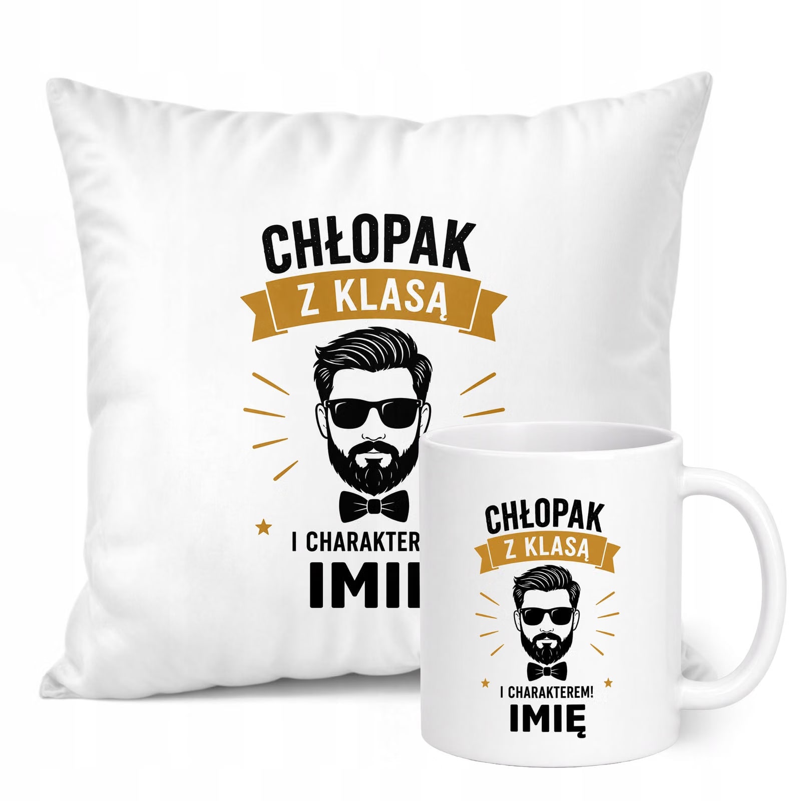 Zestaw Personalizowany Kubek Biały Poduszka Dzień Chłopaka Z Nadrukiem