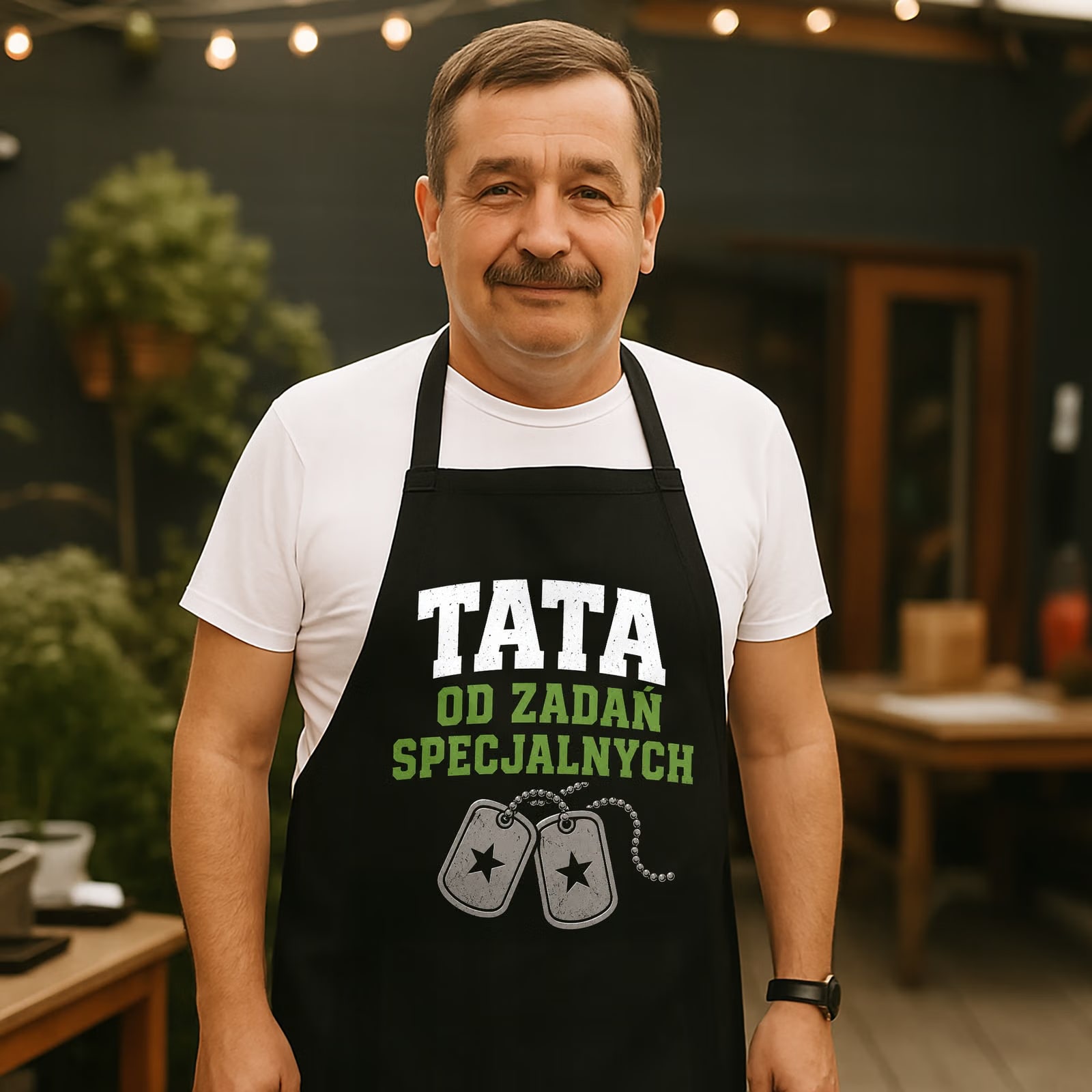 Fartuch kuchenny czarny dla taty prezent na Dzień Ojca praktyczny upominek