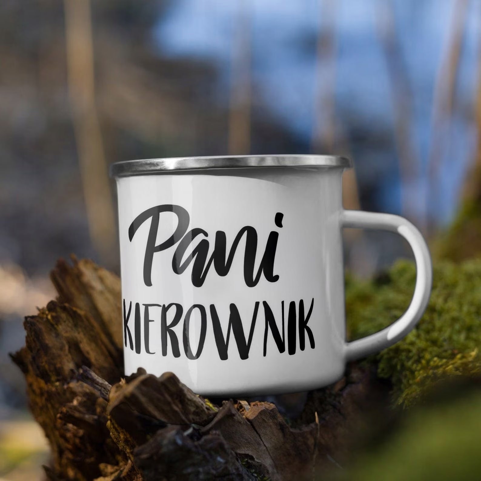 Kubek Emaliowany Pani Kierownik Dla Kobiety z Nadrukiem Biały Metalowy