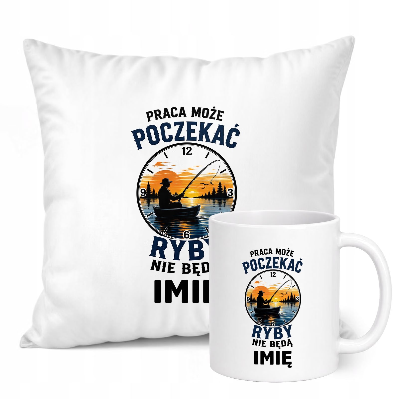Zestaw Personalizowany Kubek Biały Poduszka Z Nadrukiem Dla Wędkarza