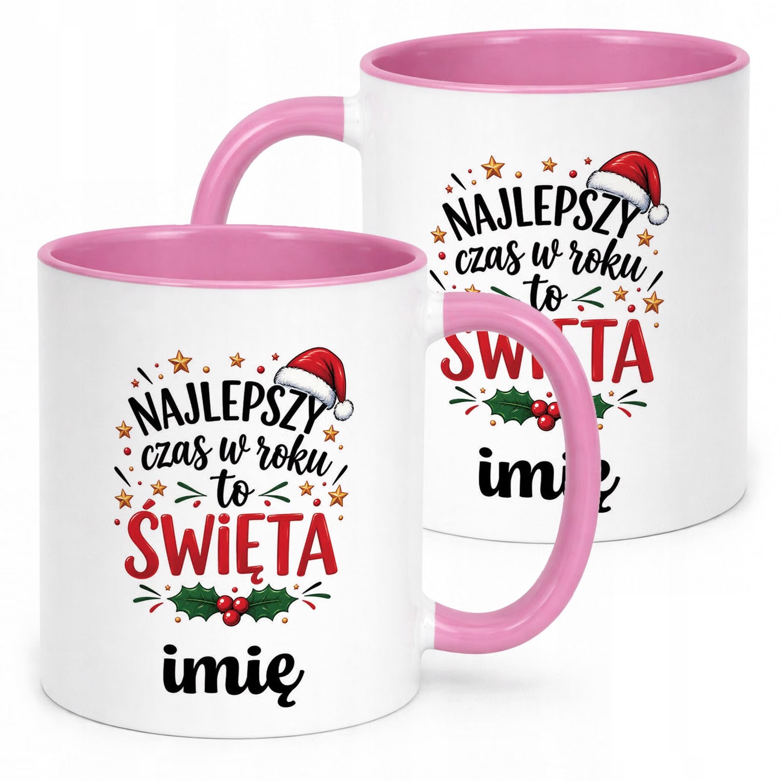 Kubek Różowy Personalizowany z Nadrukiem Boże Narodzenie Święta Prezent