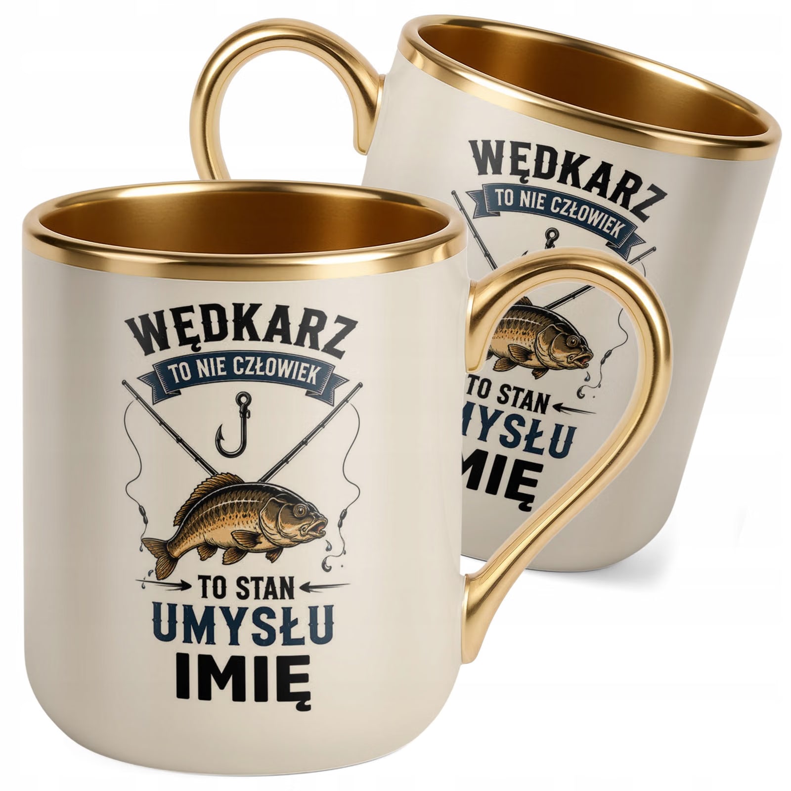 Kubek Personalizowany z nadrukiem Premium Złoty Ecru Dla Wędkarza Prezent