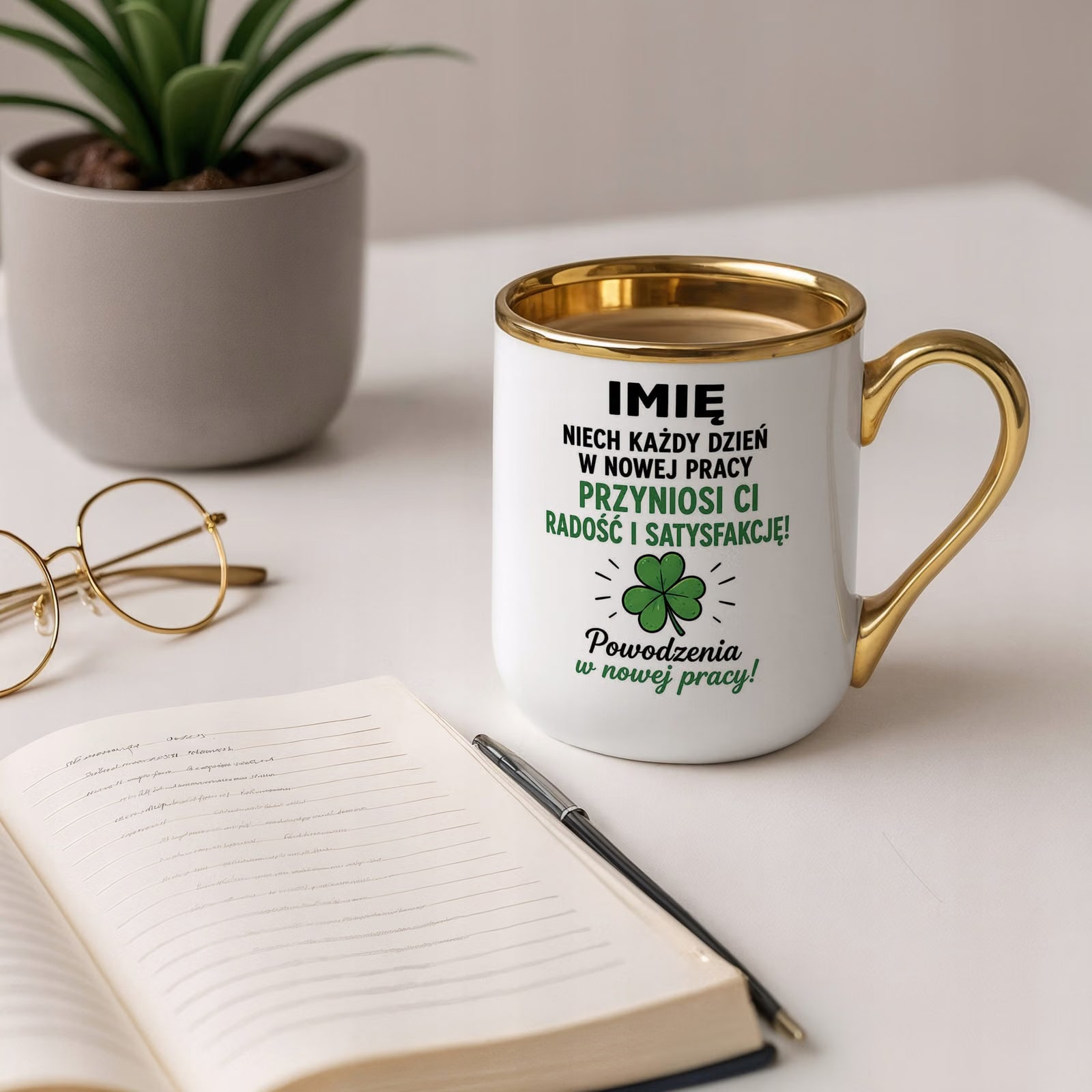 Kubek Personalizowany z nadrukiem Premium Złoty Odejście z Pracy