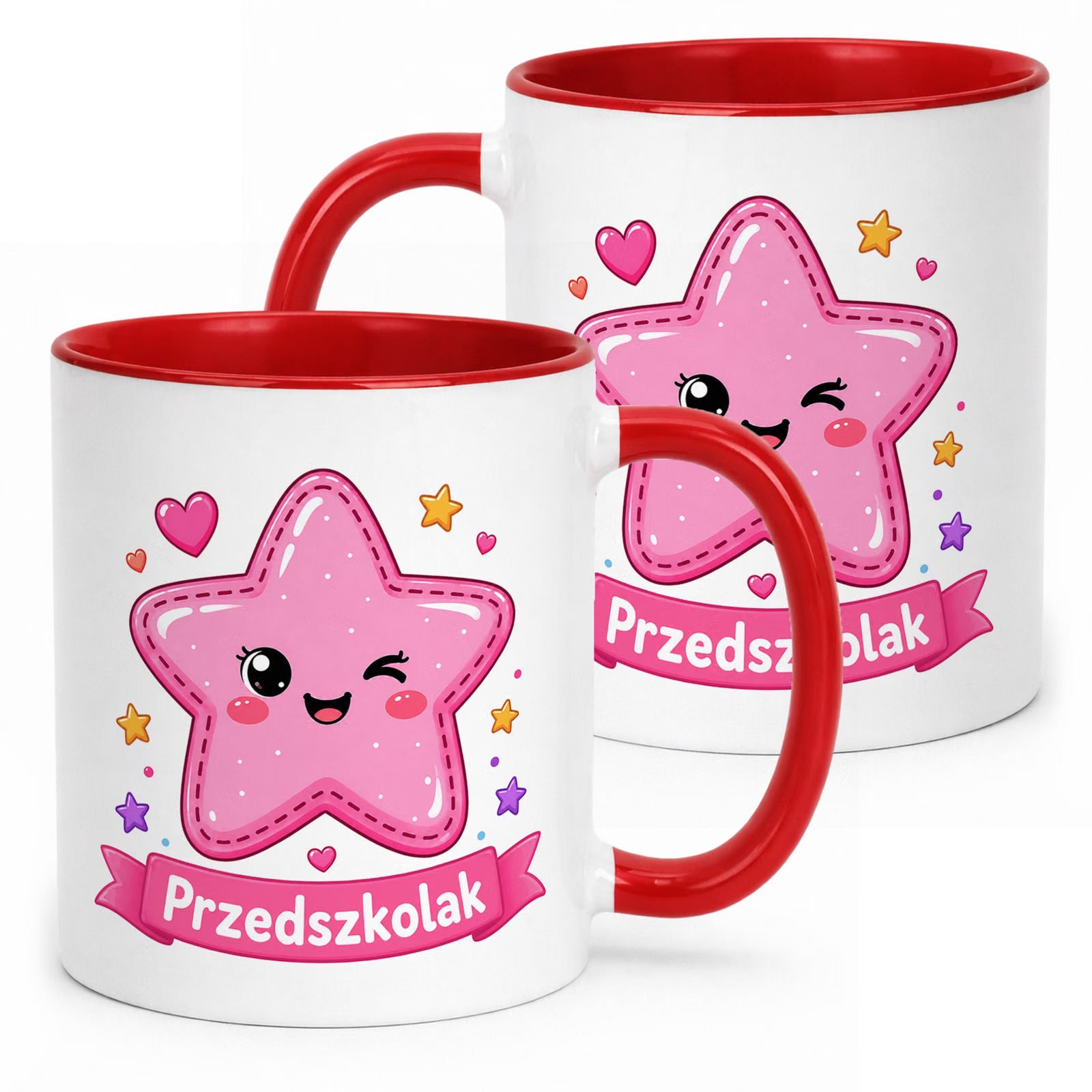 Kubek Czerwony z nadrukiem Przedszkolak Szkoła Dla Dzieci Prezent