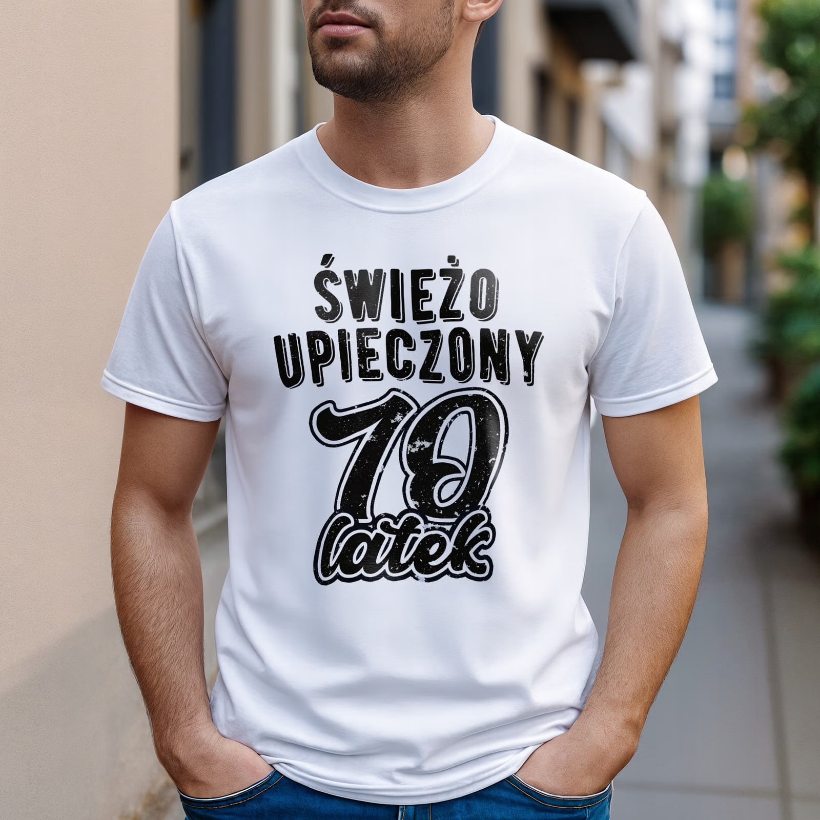 Koszulka biała męska Świeżo Upieczony 70 Urodziny Prezent r. 3XL