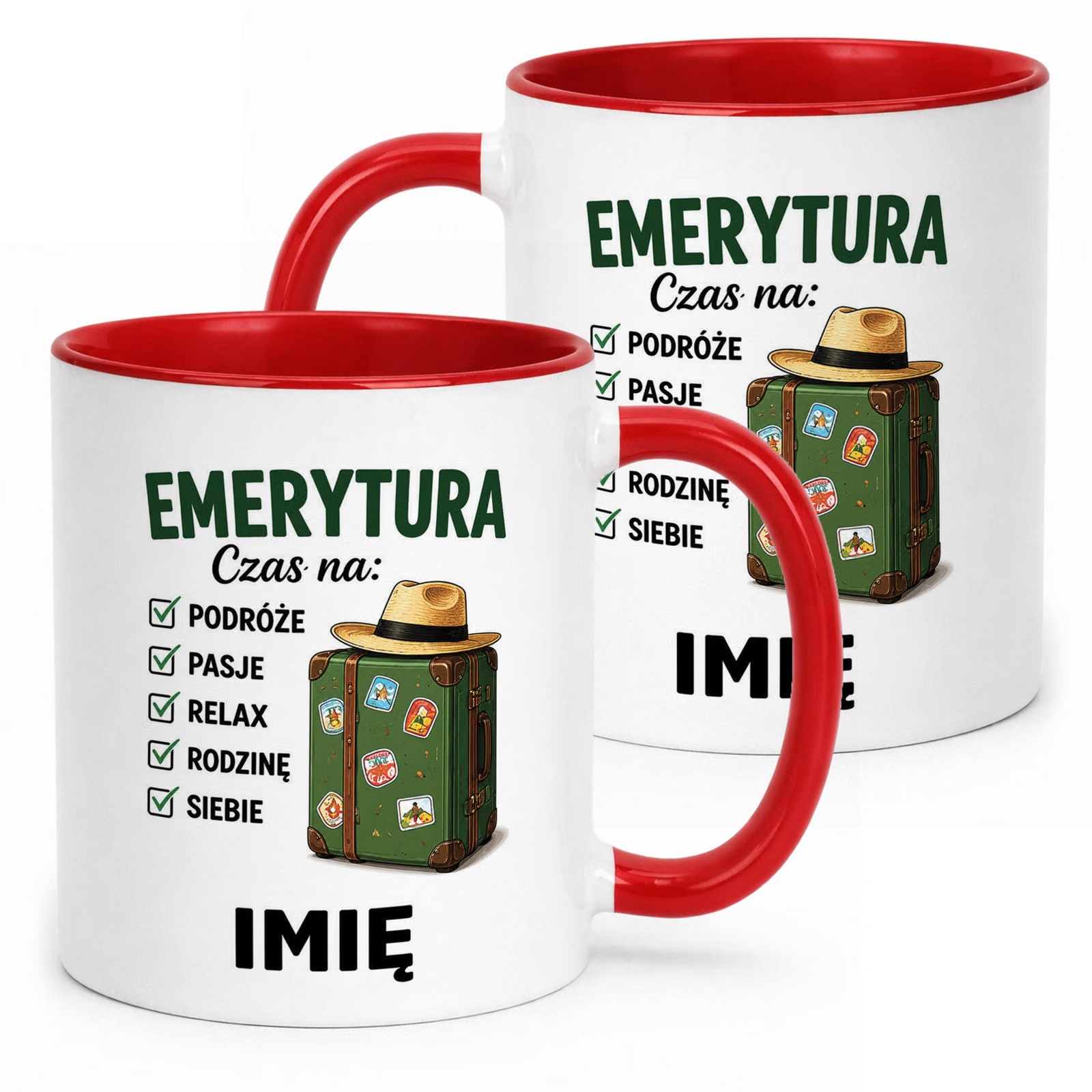 Kubek Czerwony Personalizowany z Nadrukiem Emerytura Upominek Prezent